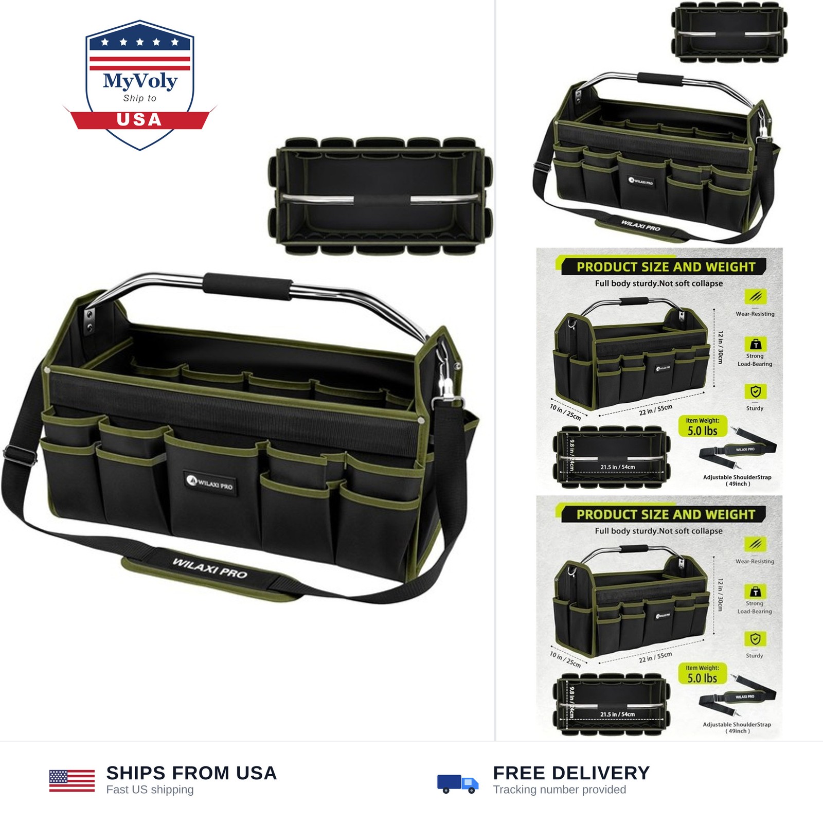 22in Tool Bags For Men Heavy Duty, 33 PCS Pockets Tool Bag Organizer Foldable...