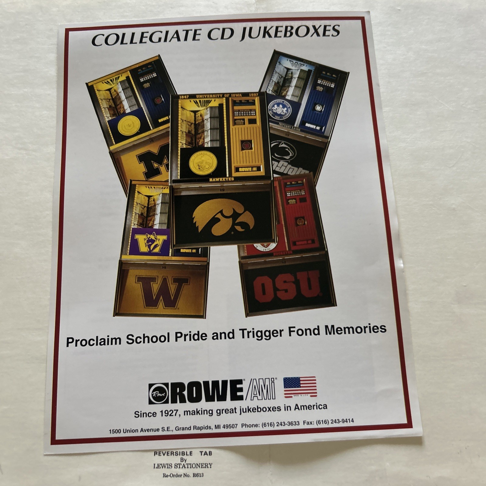 Original Factory Jukebox Ami-Rowe Laserstar Cd Collegiate University Color FLYER