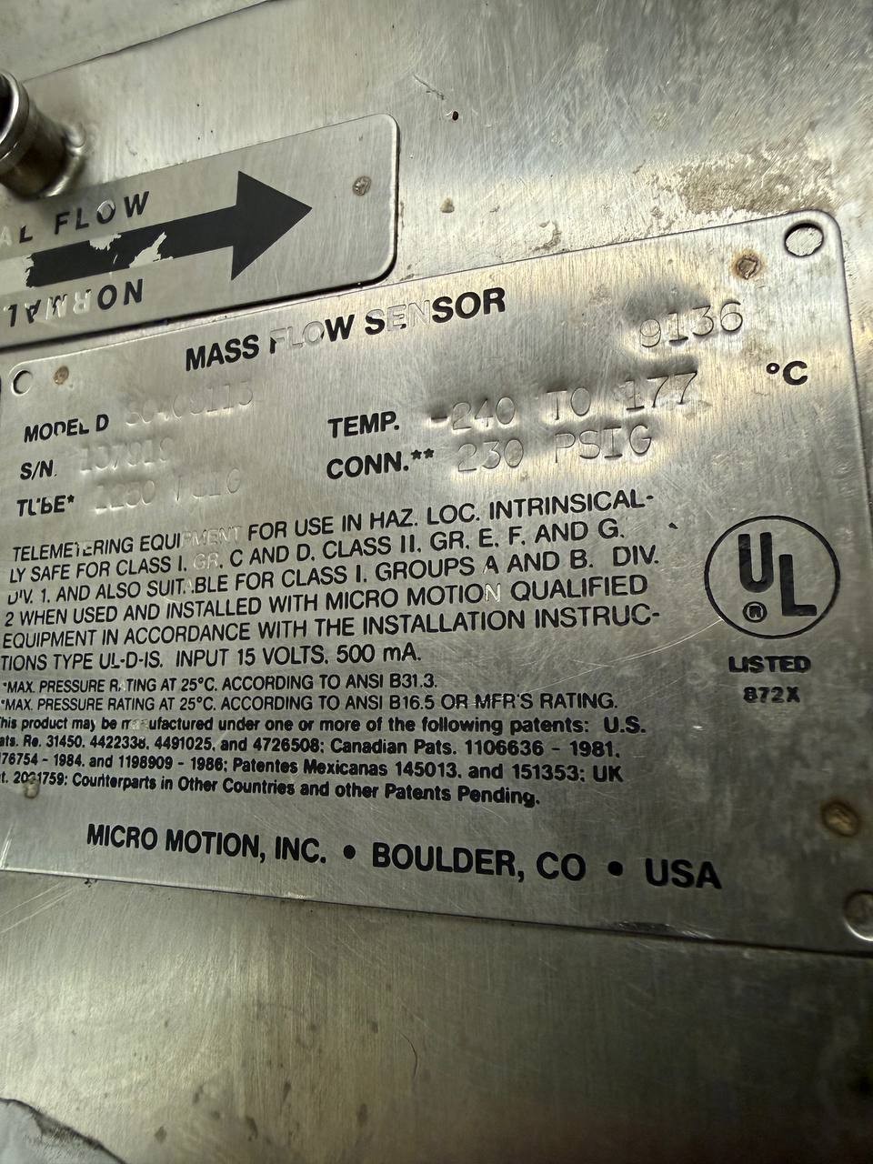 Micro Motion DS040S113 Mass Flow Sensor Transmitter Used