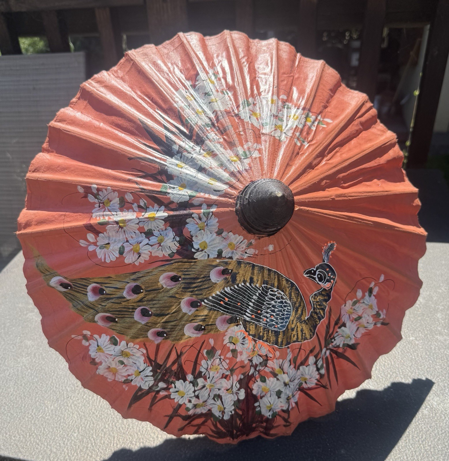 Small 17” Thai Parasol/Umbrella Rice Paper Handmade Painted Bamboo Frame