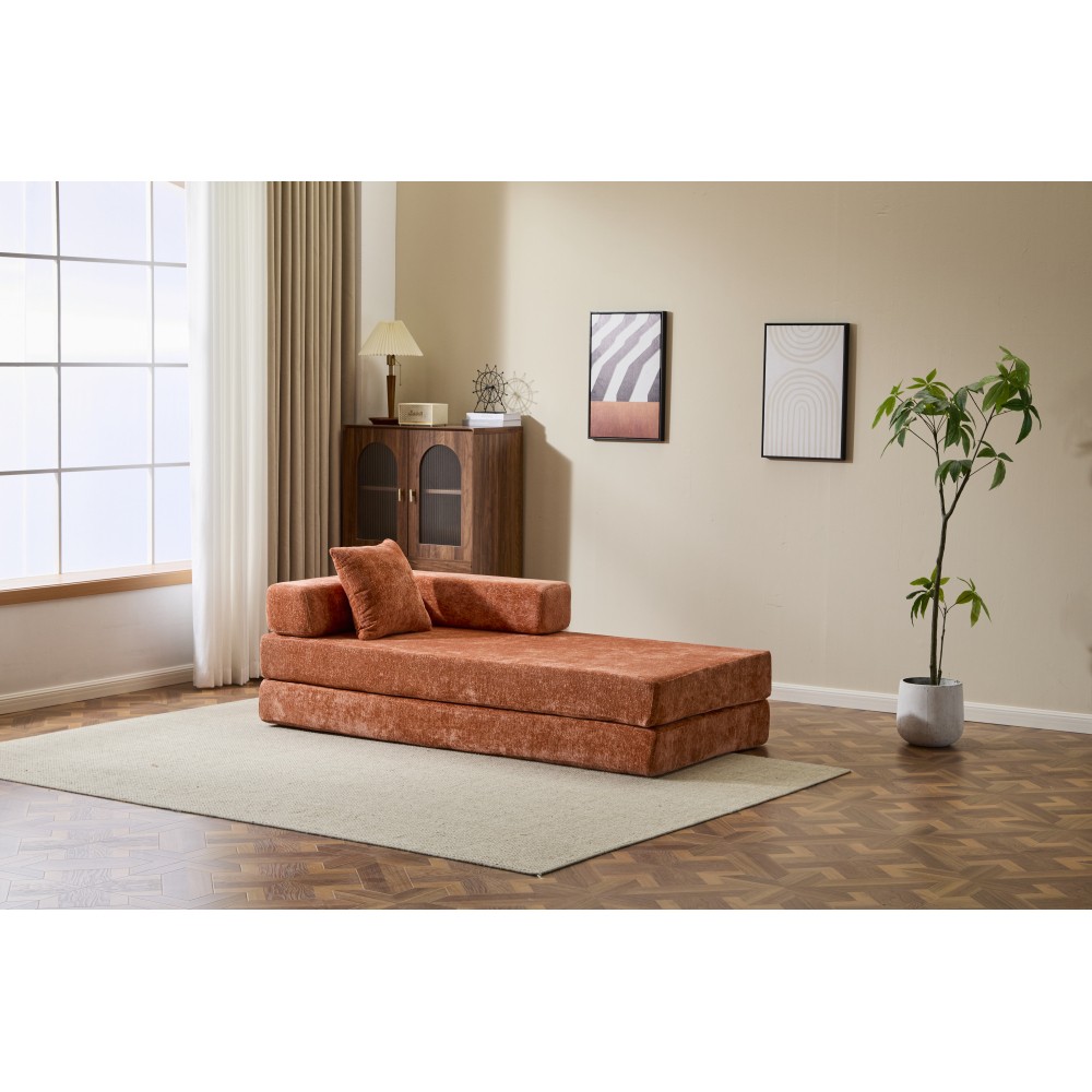 Convertible 3-Seat Futon Sofa Bed with Pillow Back, Orange