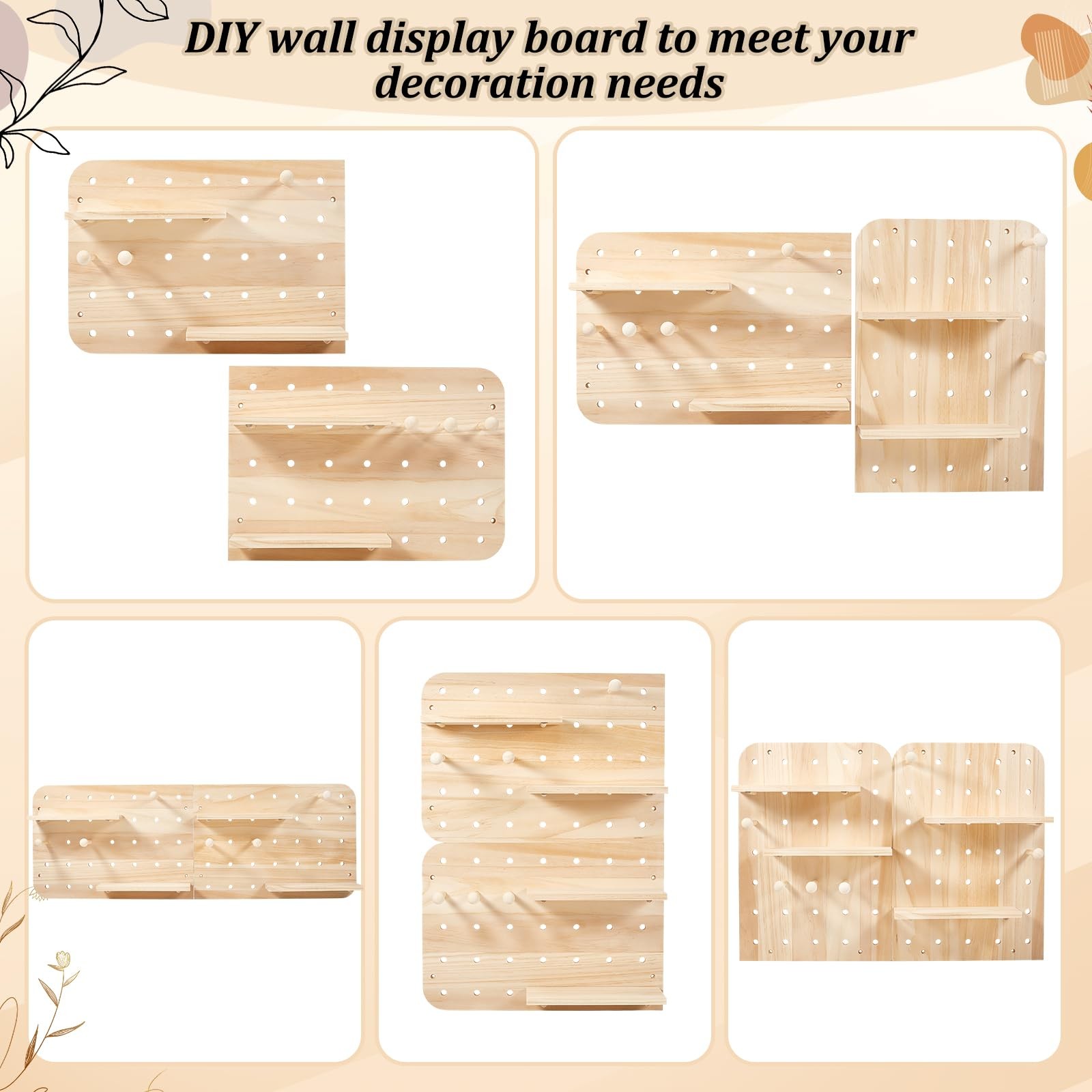 2 PCS Wood Pegboard Wall Organizer Combination Kit 18 Accessories Panel Display