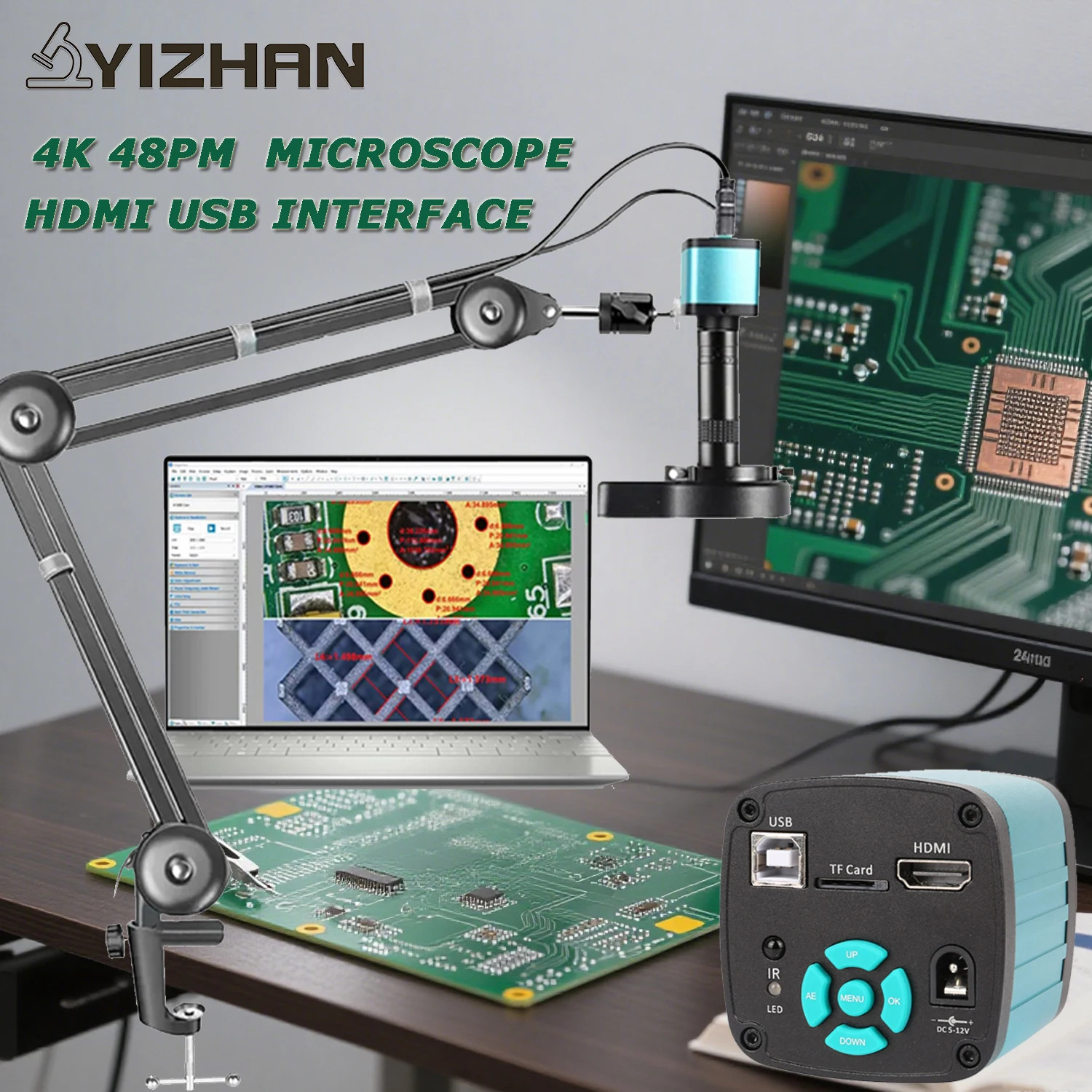 48MP 4K Digital Electronic Microscope for Soldering HD HDMI Camera USB Software