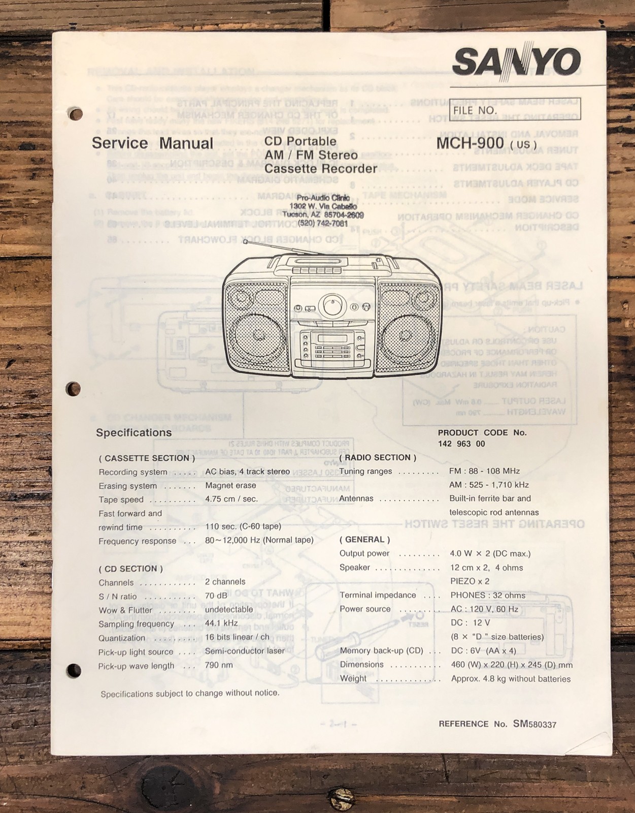 Sanyo MCH-900 Stereo Service Manual *Original*