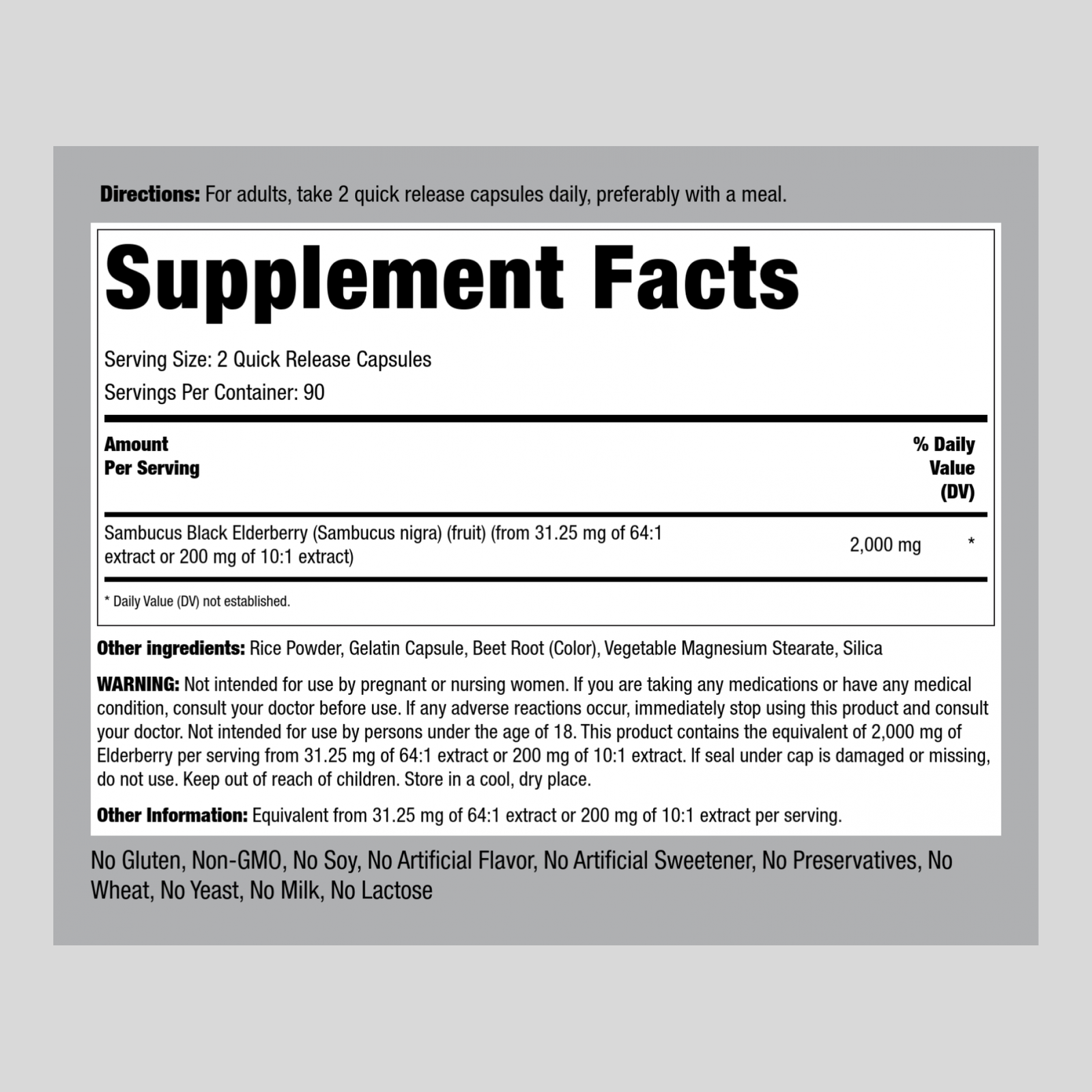 Sambucus Elderberry Capsules | 2000mg | 180 Count | Non-GMO | by Piping Rock