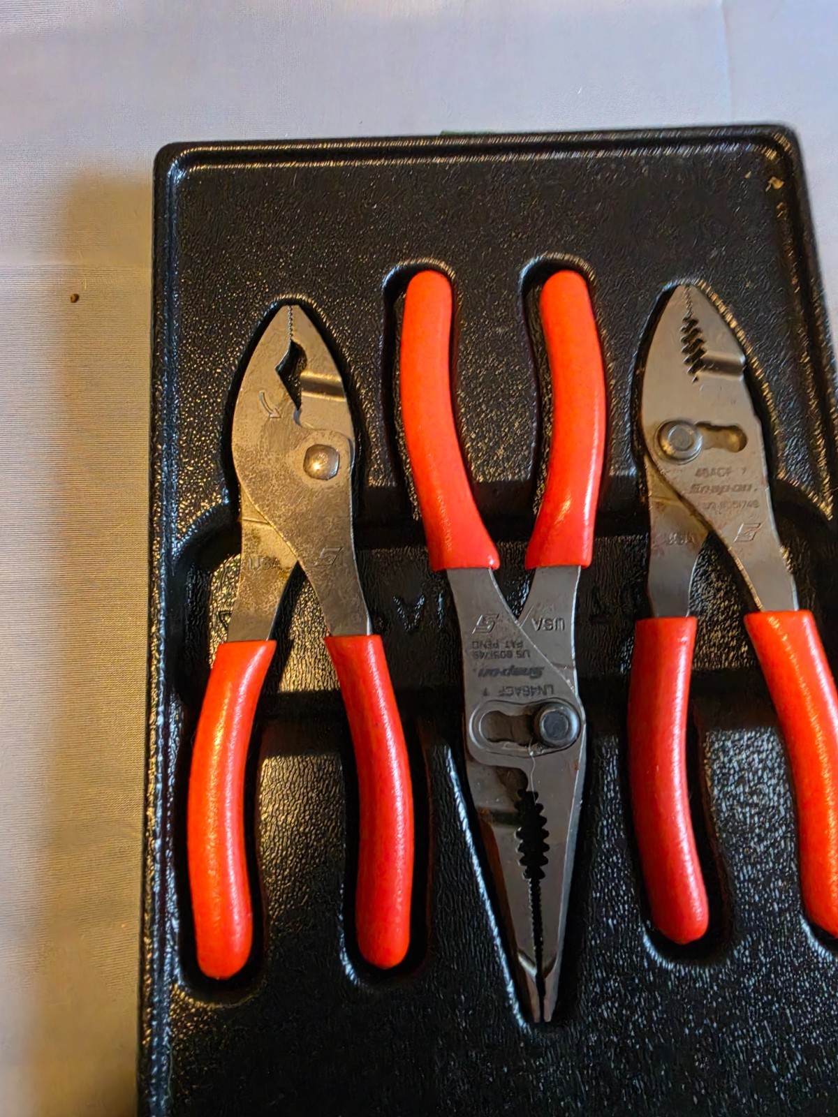 Snap-on PL347ACFO 8" Talon Grip Slip-Joint Pliers 3 piece set Nice! Orange