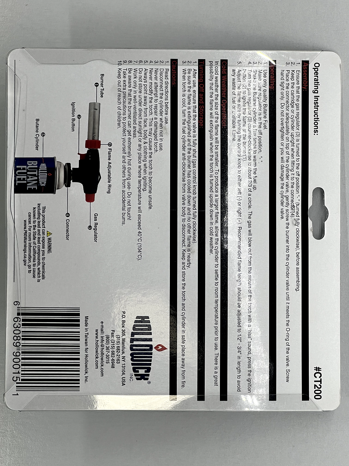 Hollowick CT200 Self-Ignition Chef's Torch - NEW