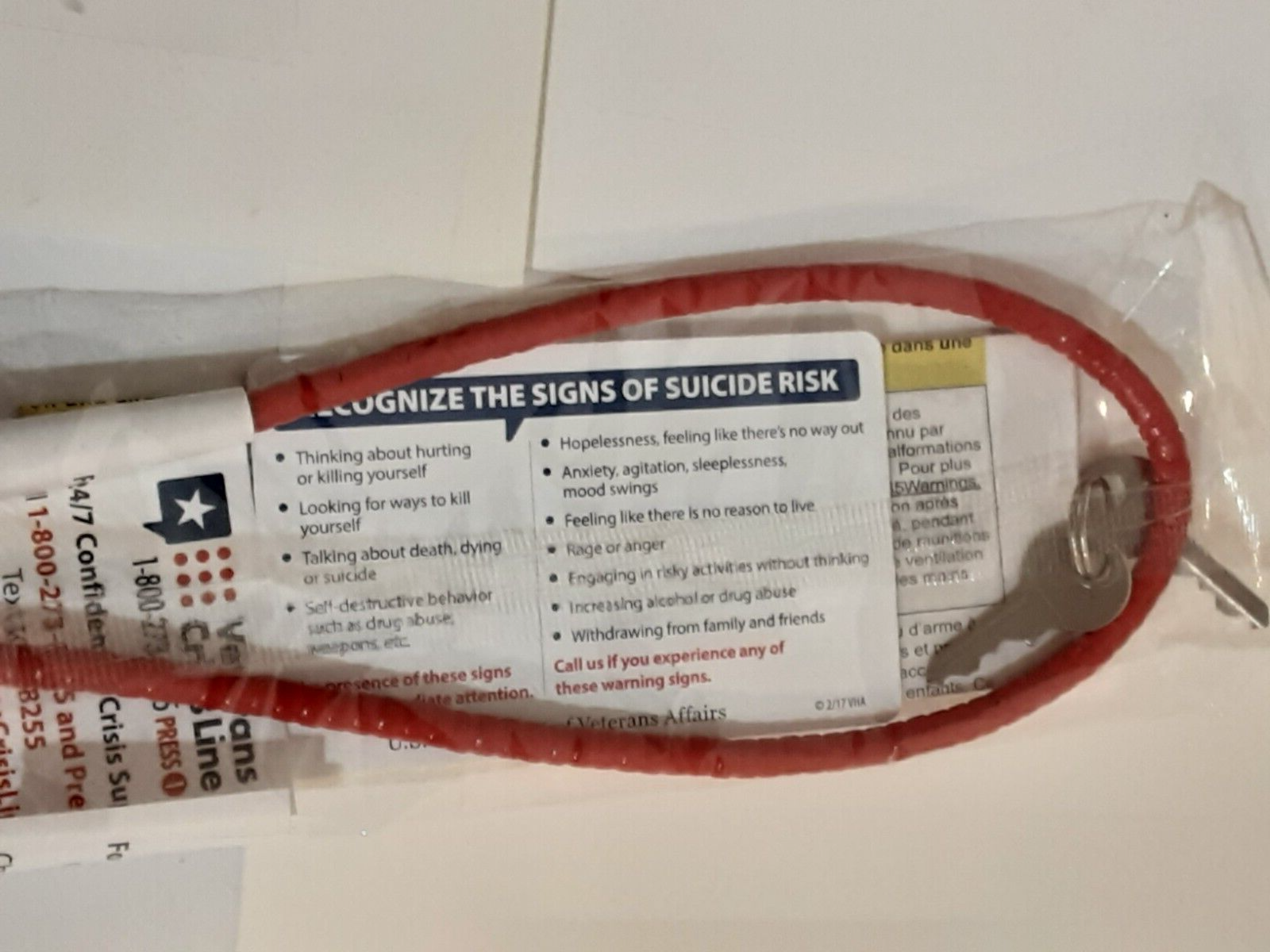 VETERAN CRISIS LINE CABLE GUN LOCK NEW