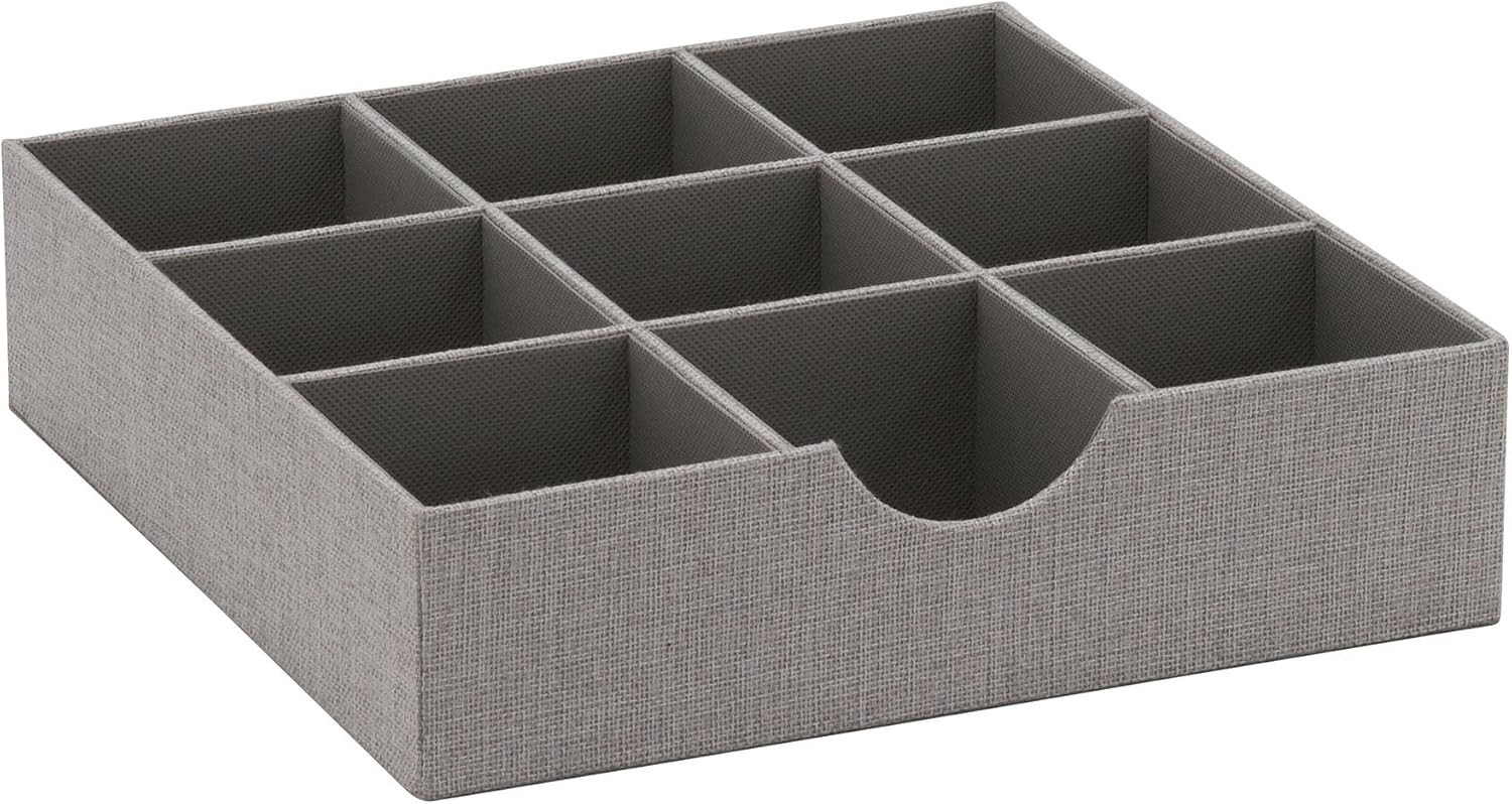 Grey 9-Compartment Fabric Drawer Organizer, 12" x 12" - Elegant Storage Solution