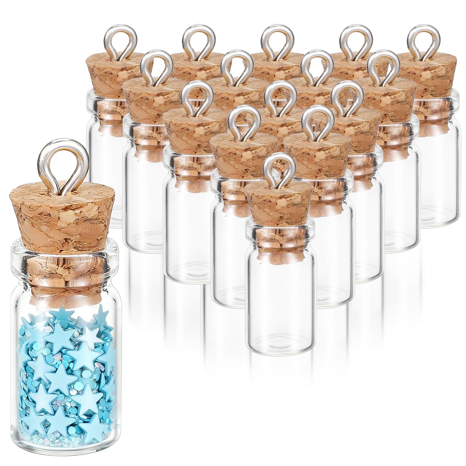 16 botellitas de vidrio con tapa de corcho, mini botellas de los deseos.