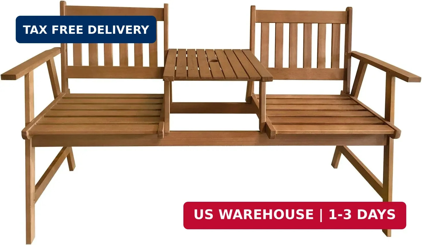 FDW Outdoor Patio Bench Wood Garden Bench Park Bench Acacia Wood with Table for