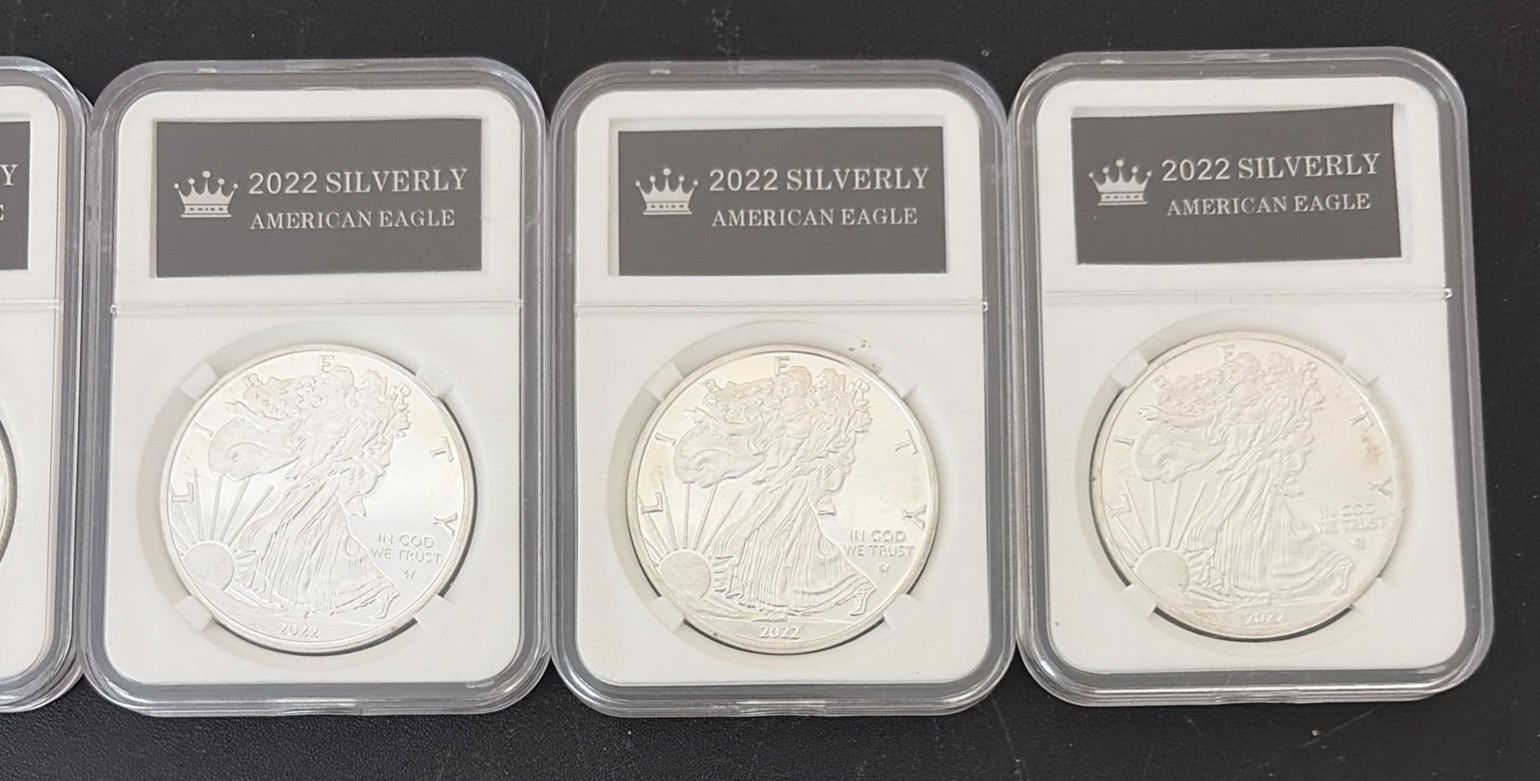 5 American Eagle Replicas/Copies coins dated 2022 Silvery