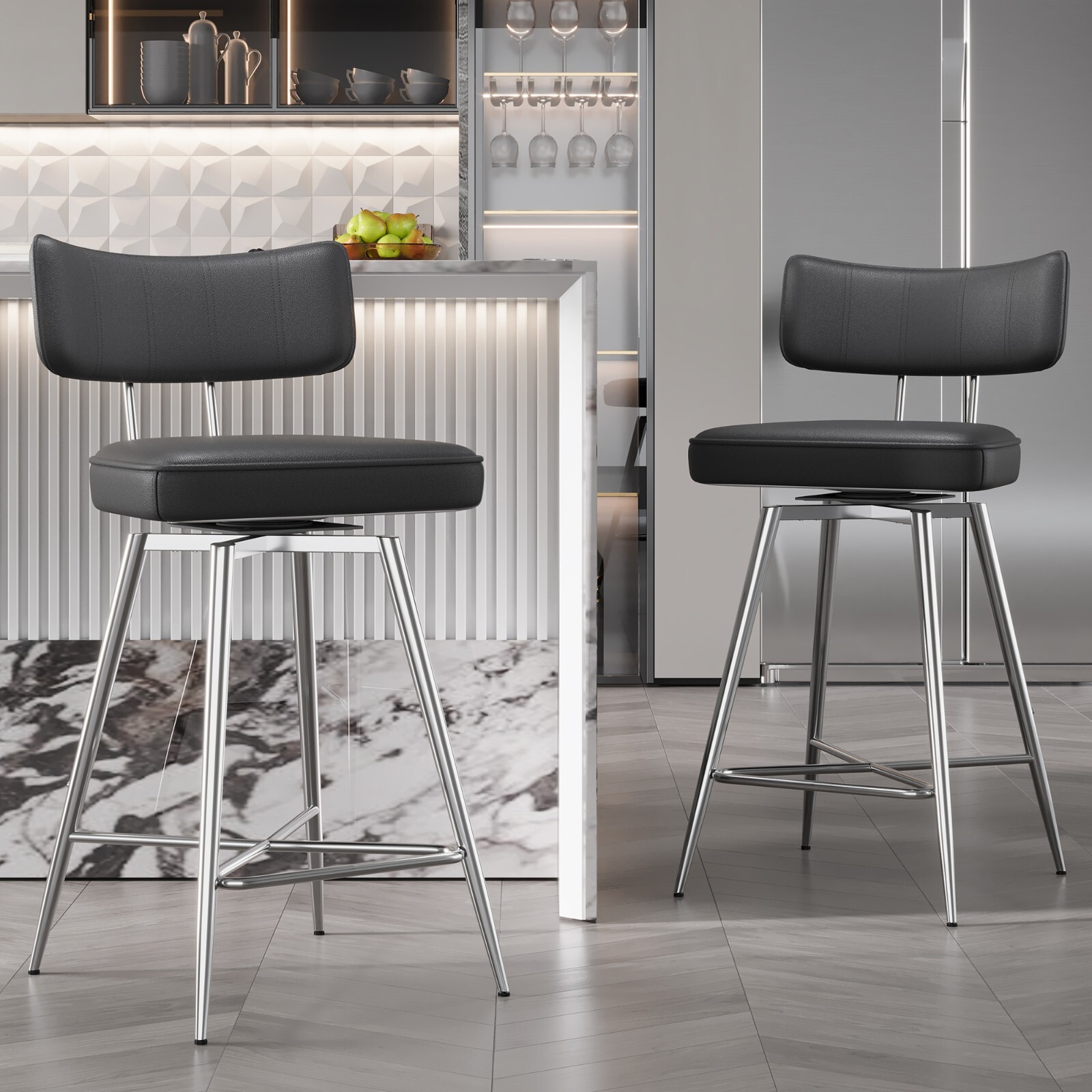 Set of 2/4 Swivel Bar Stools Counter Height Barstools for Kitchen Island Black