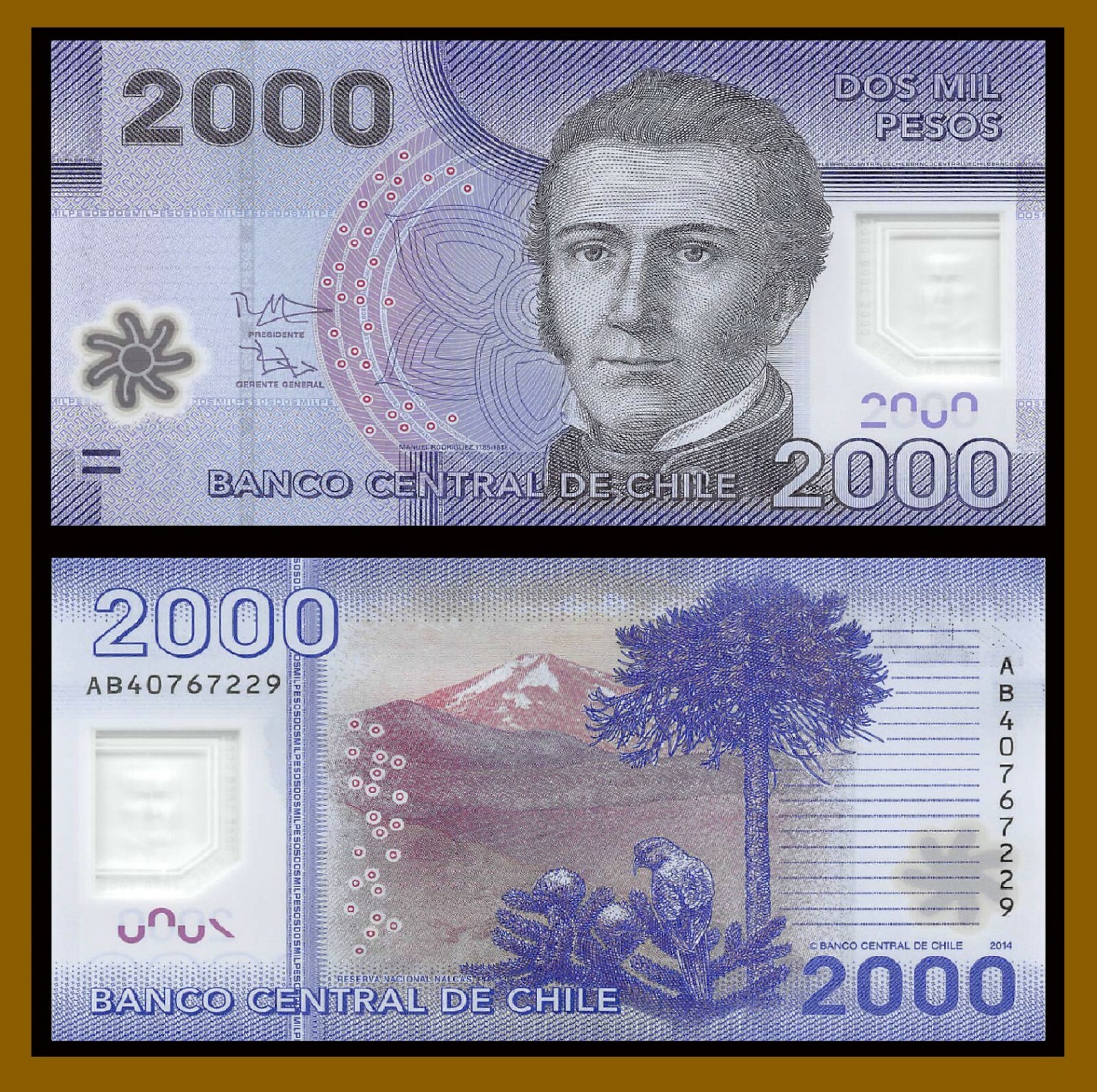 Chile 2000 Pesos, 2014 P-162d Manuel Rodrigues Erdoyza Polymer Unc