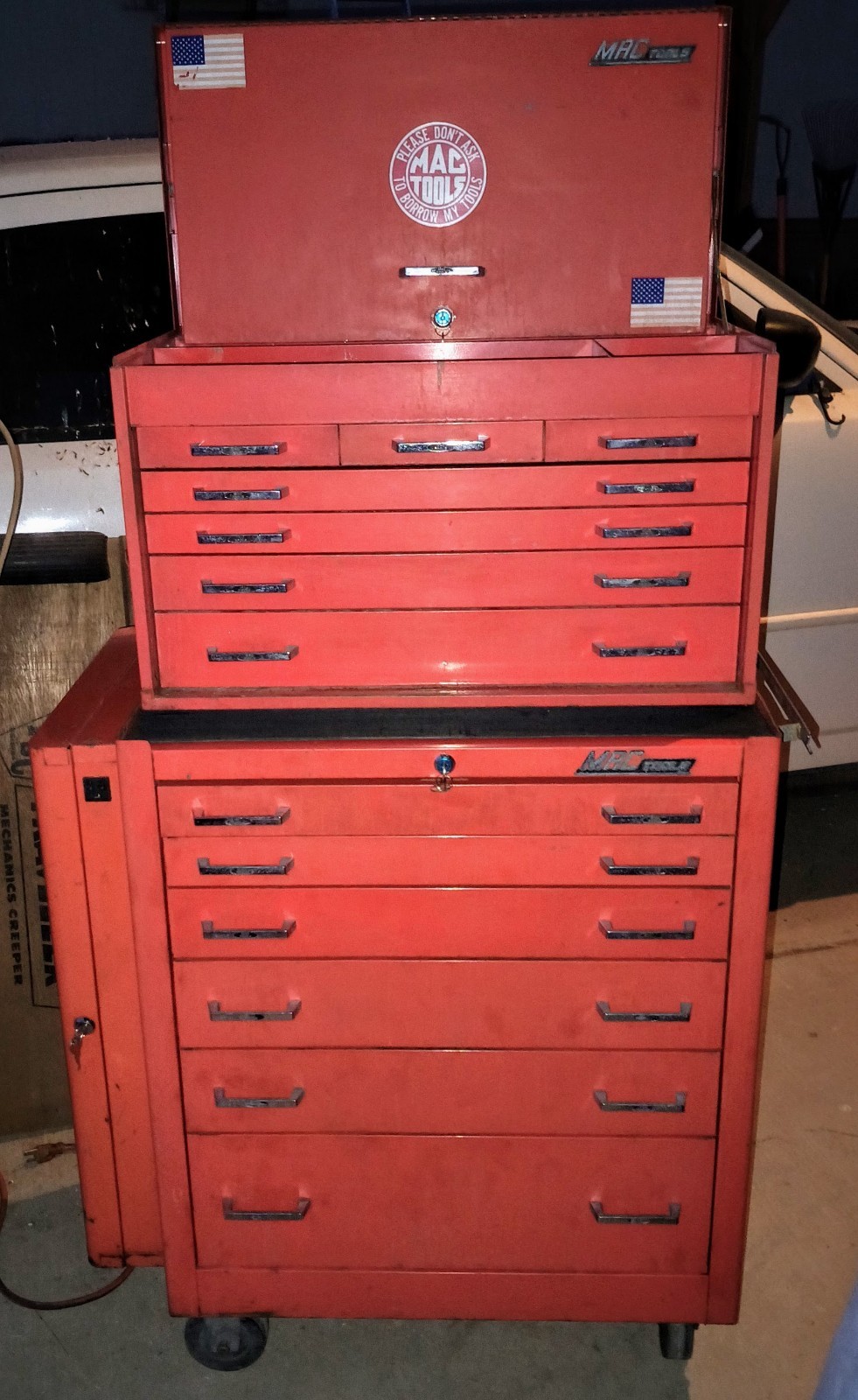 RARE! (3)1973 MAC TOOL BOXES (1) 7 Drawer (1) 6 Drawer & (1)Side Cabinet Rolling