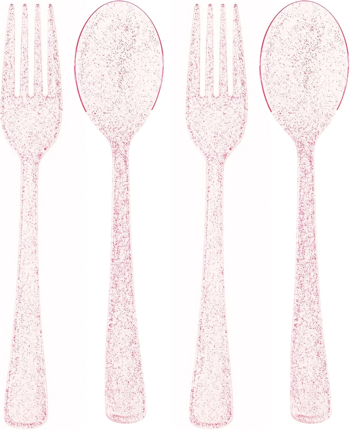 Pink Glitter Plastic Spoon and Fork Set – Durable Pink
