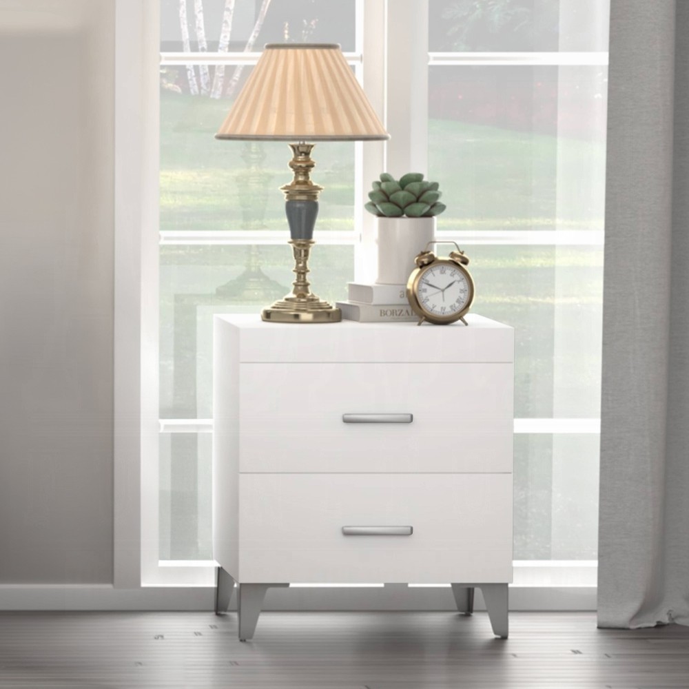 Modern Contemporary Bedroom Furniture White Finish Nightstand of 2x Drawers