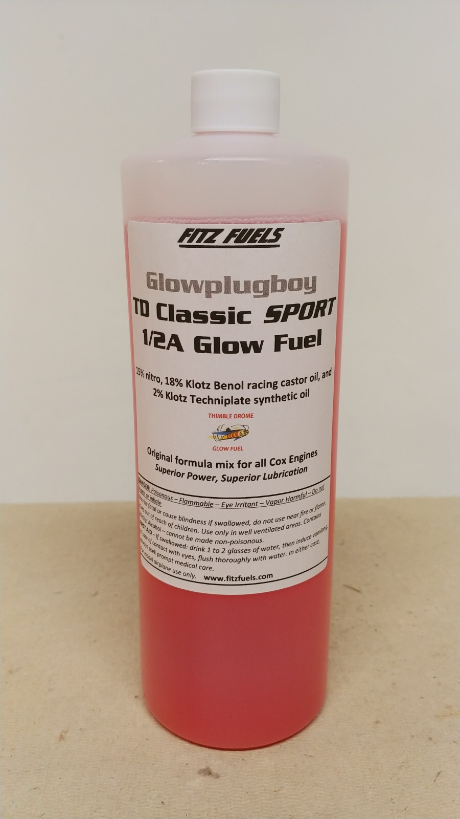 35% Nitro GlowPlugBoy Glow Fuel for Cox .049/.051 Engines (1 Qt.).