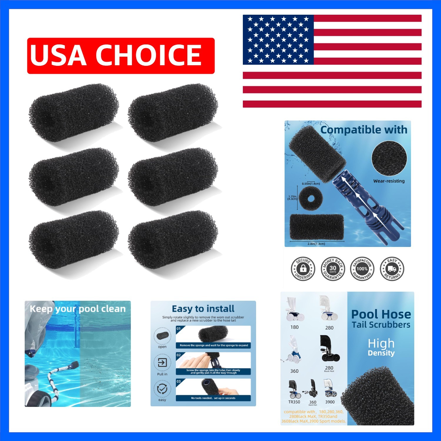 6 Pack Tail Scrubber Replacement for Polaris Pool Cleaner Parts, High Density...