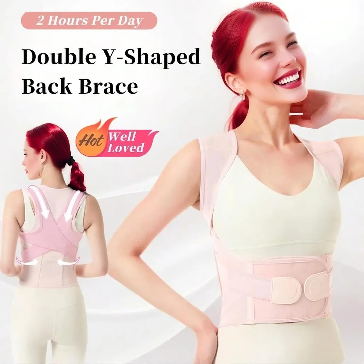 Pink Back Brace Posture Corrector for Women - Adjustable