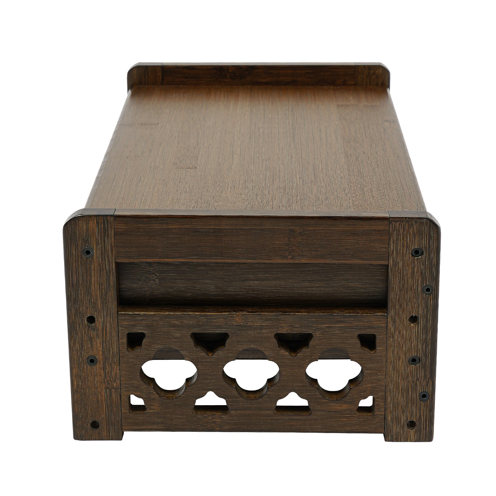 Desktop Bamboo Computer Stand WIth Storage Drawer Retro Walnut Booster Stand