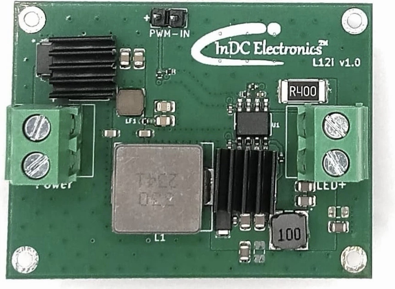 LED Boost Driver, 30W Sustained, Microcontroller PWM Supported, 12V Green