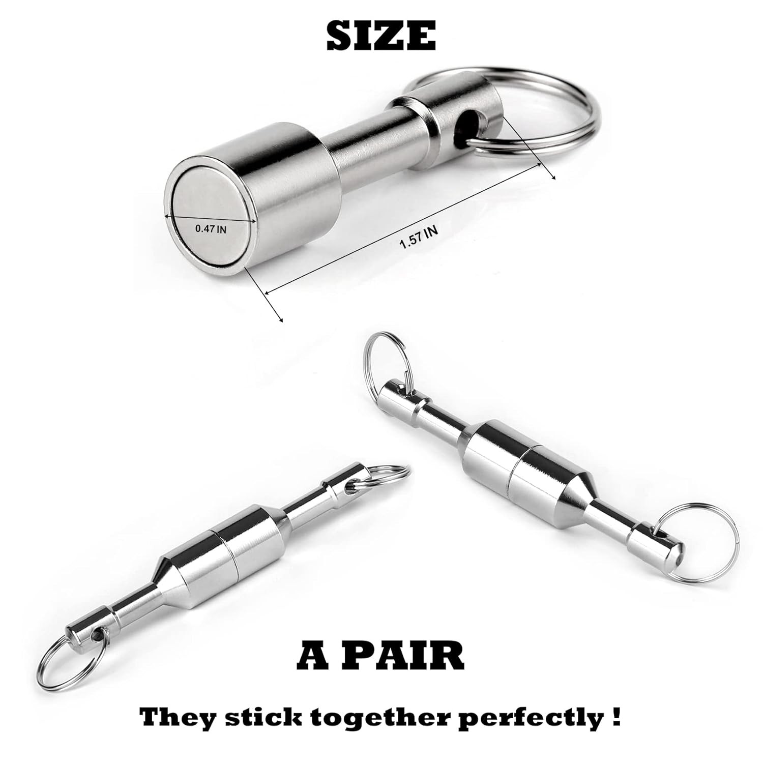 Keychain Magnet for Testing Brass,Keychain Pocket D12mm-2PACK-SILVER, Silver