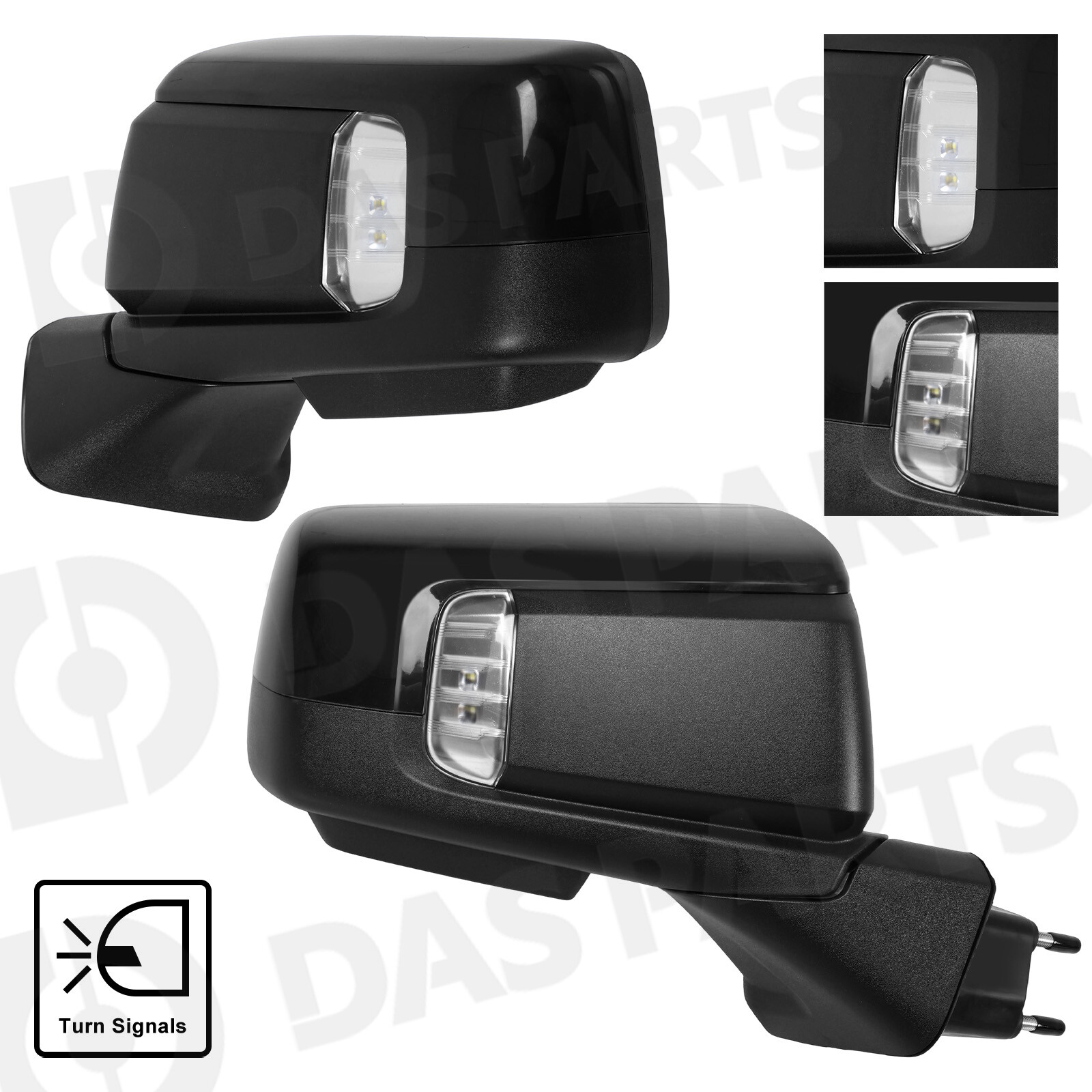 Gloss Black Mirror Heated Temp Sensor Pair For 2019-2024 Chevy Silverado 1500