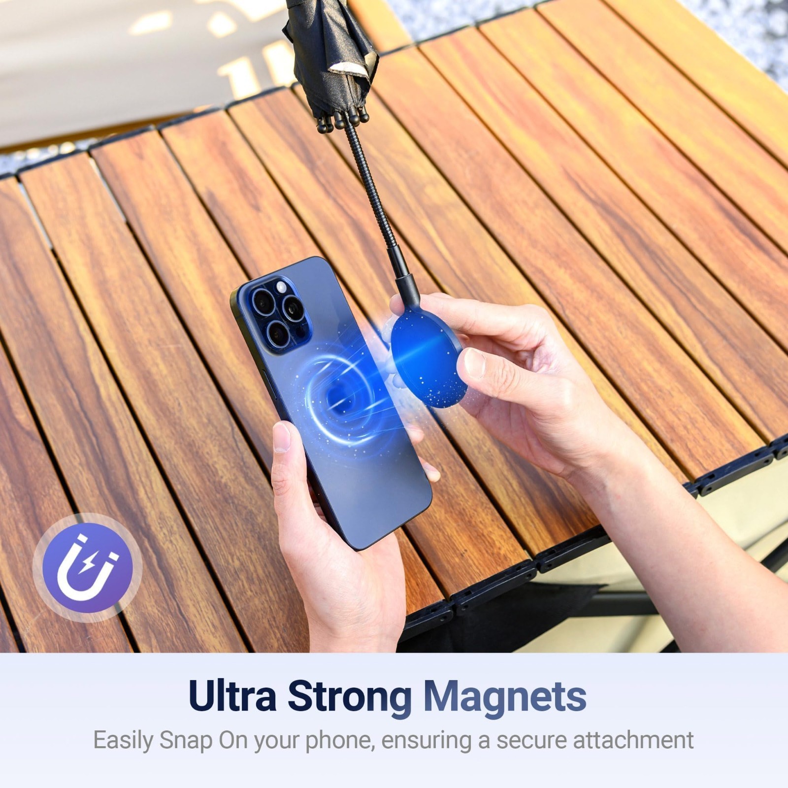 Magnetic Phone Umbrella Sun Shade Shield - Flexible Angle & Rotatable Ring, Blue