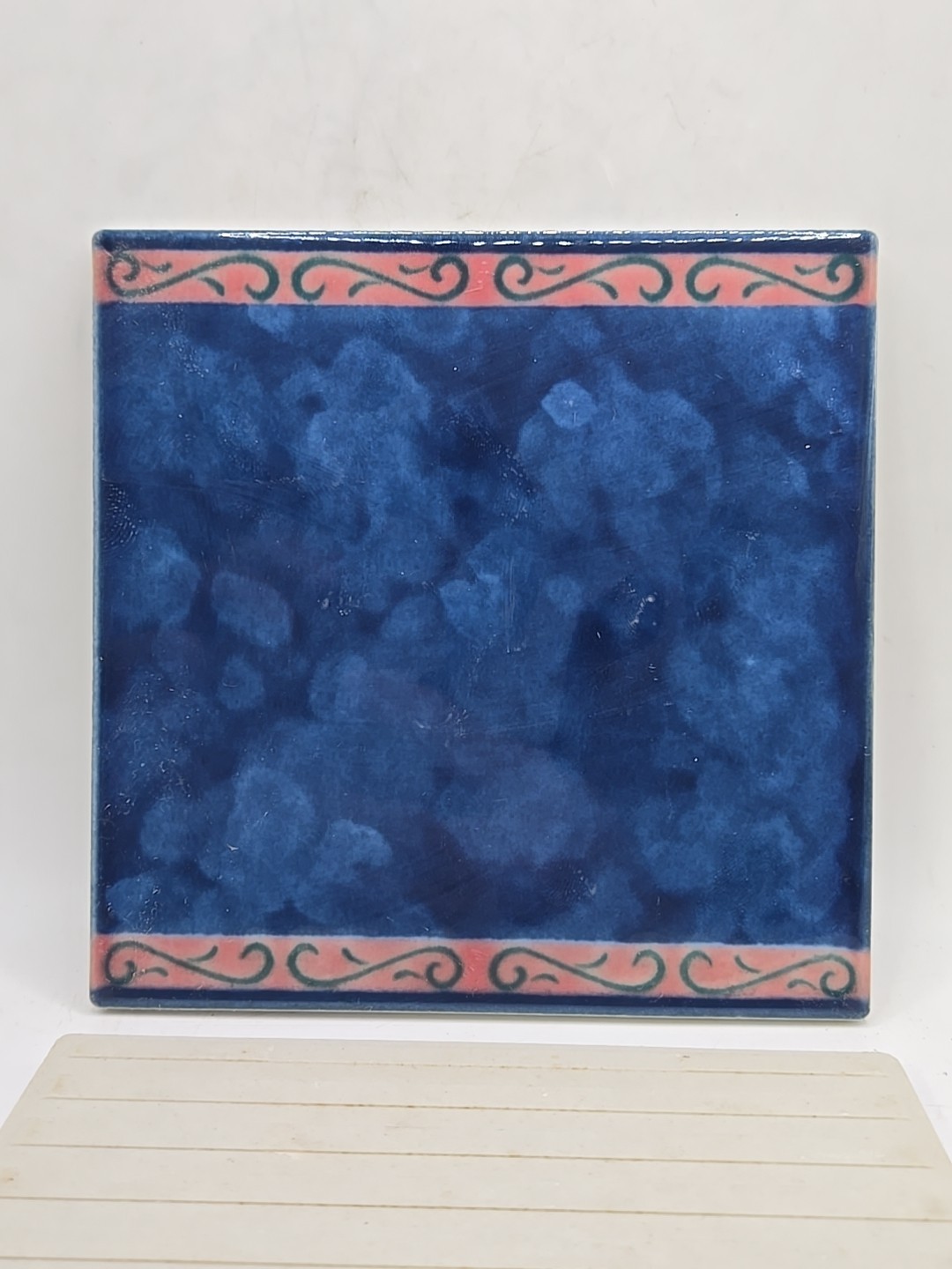1pc Vintage Cobalt W/ Boarder Swimming Pool Ceramic Tile Frost Free 6"x6" Japan
