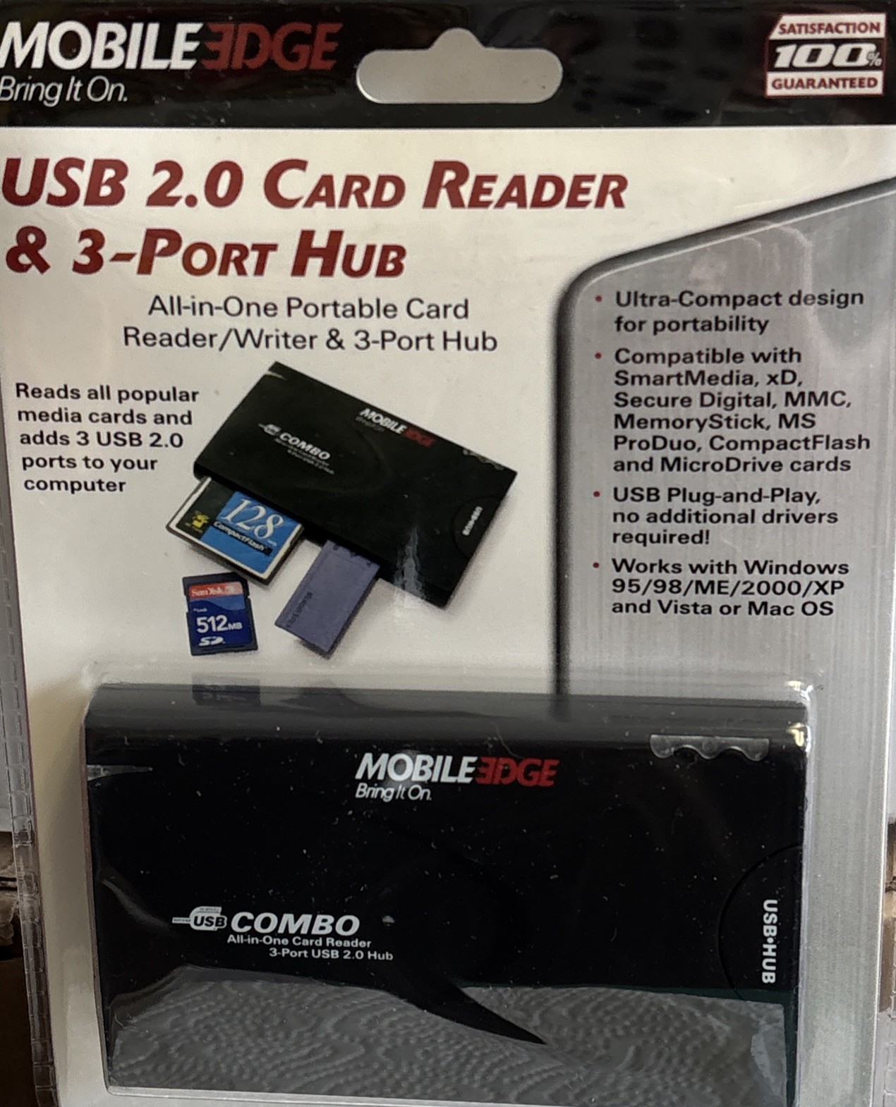 Mobile Edge USB 2.0 Card Reader & 3 Port Hub Reader/Writer New & Sealed