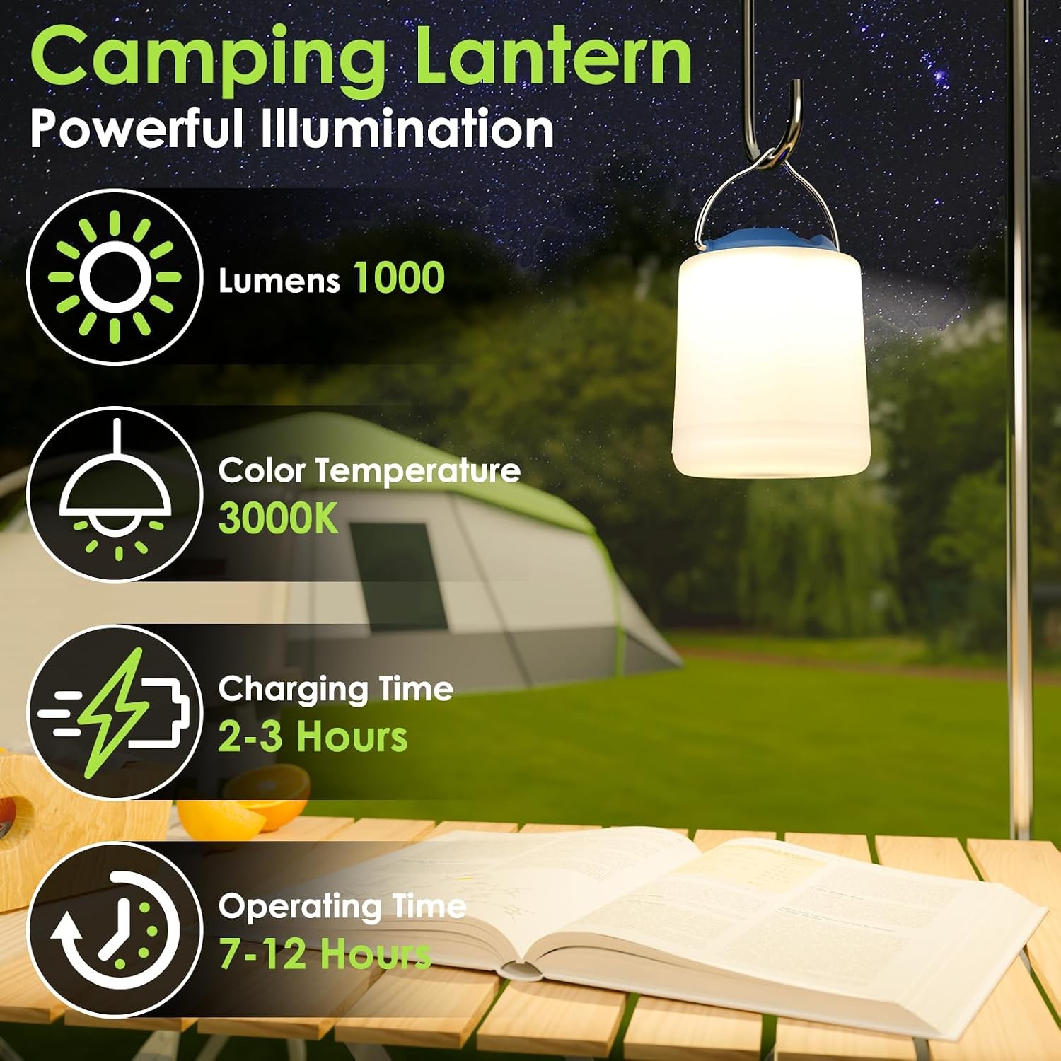 LED Camping Lantern, Rechargeable Camping Light, 4 Modes Outdoor Flashlights