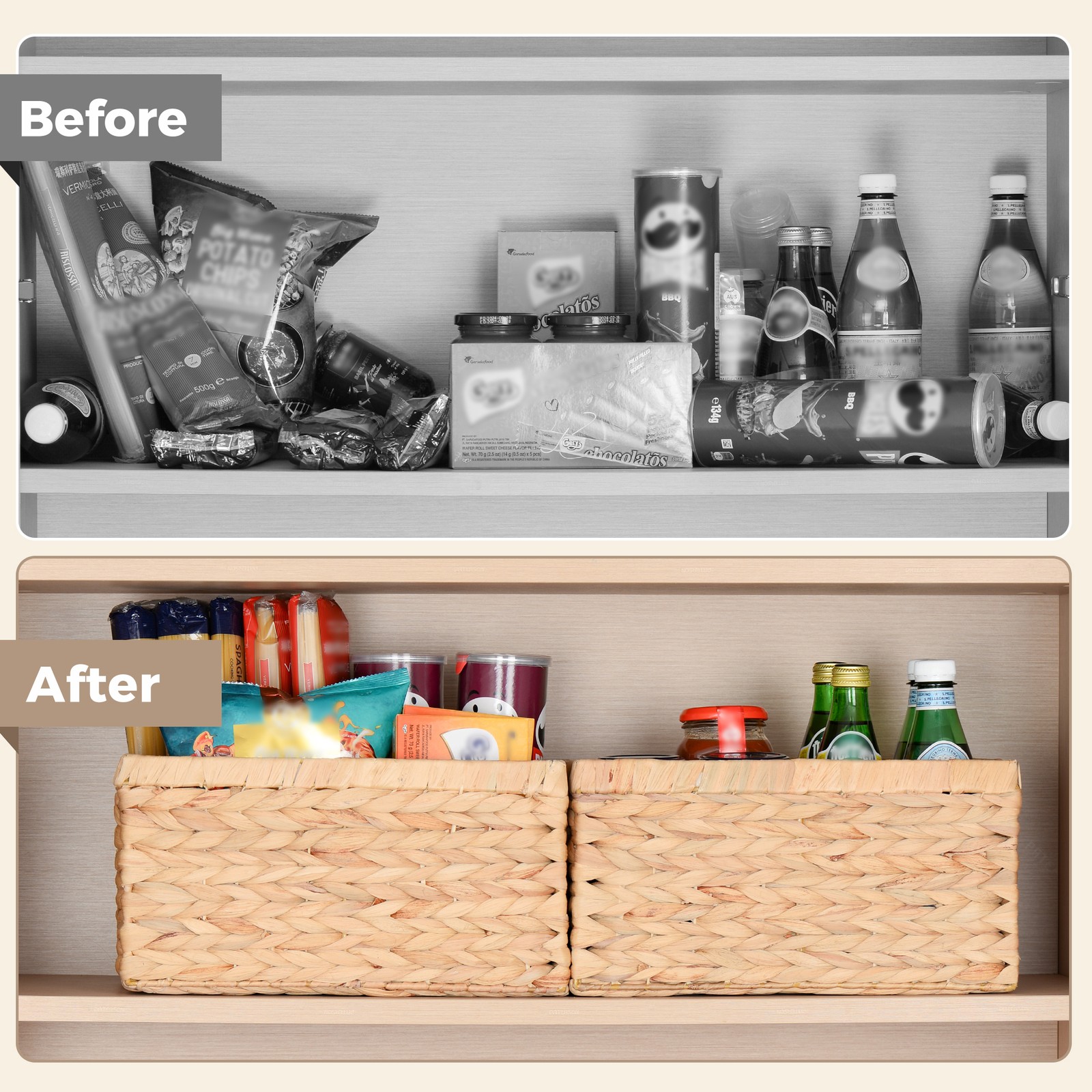 Set of 2 Wicker Shelf Storage Baskets for Organizing - Natural Woven Basket