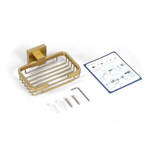 Stainless Steel Soap Dish for Shower, Double Locking Screw-in soap Satin Gold