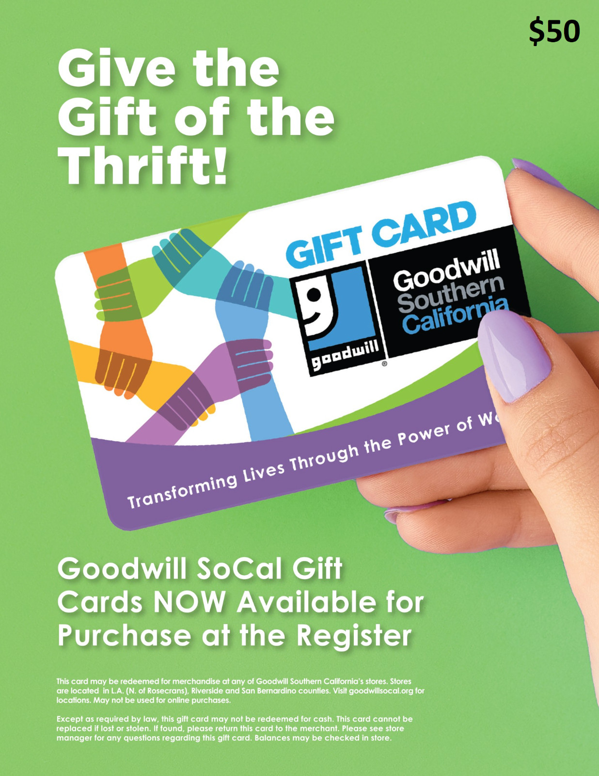 Goodwill SoCal Retail Location Gift Card $50