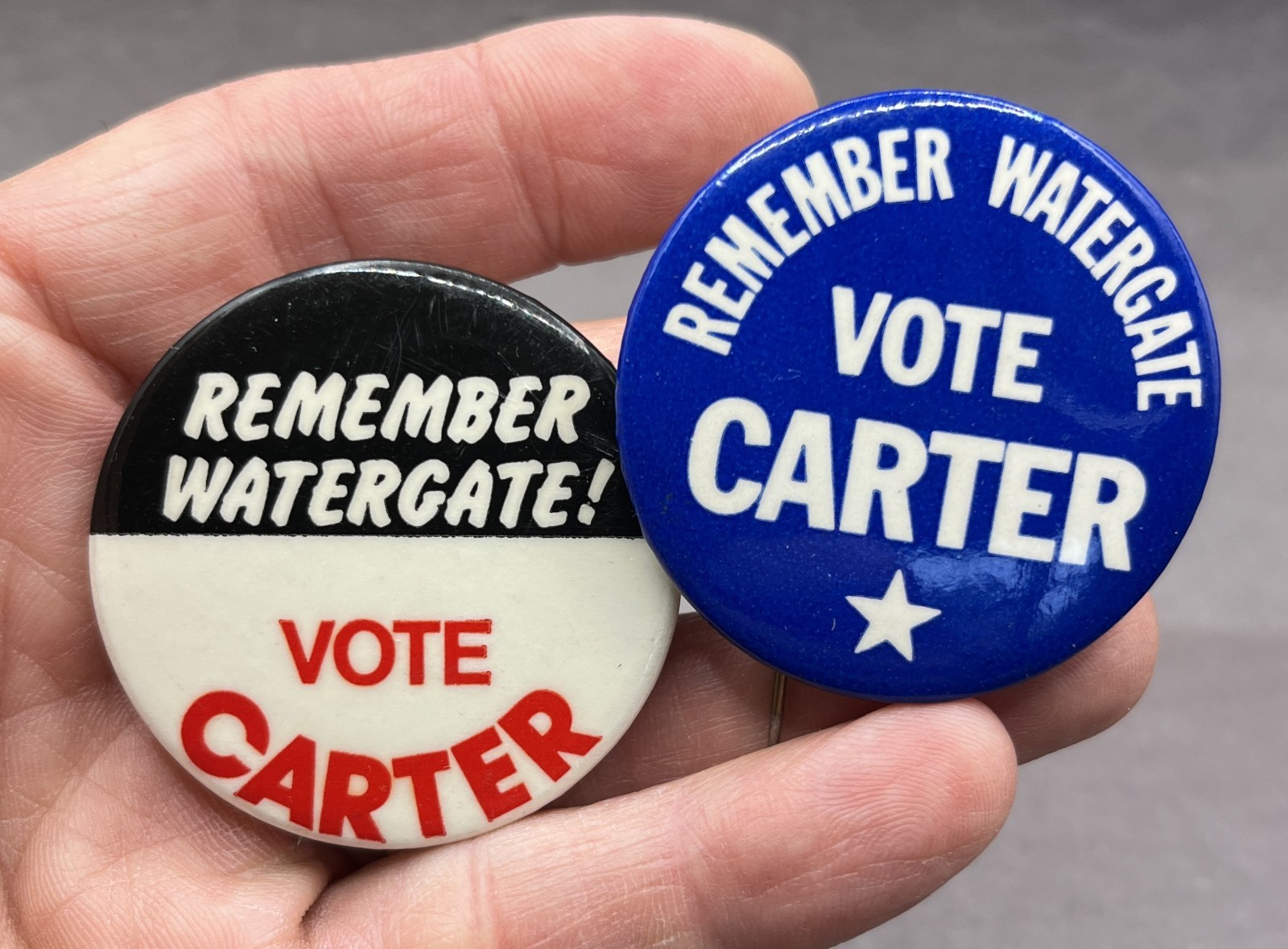Remember Watergate Vote Carter 1976 Presidential Campaign 2 Pins Buttons