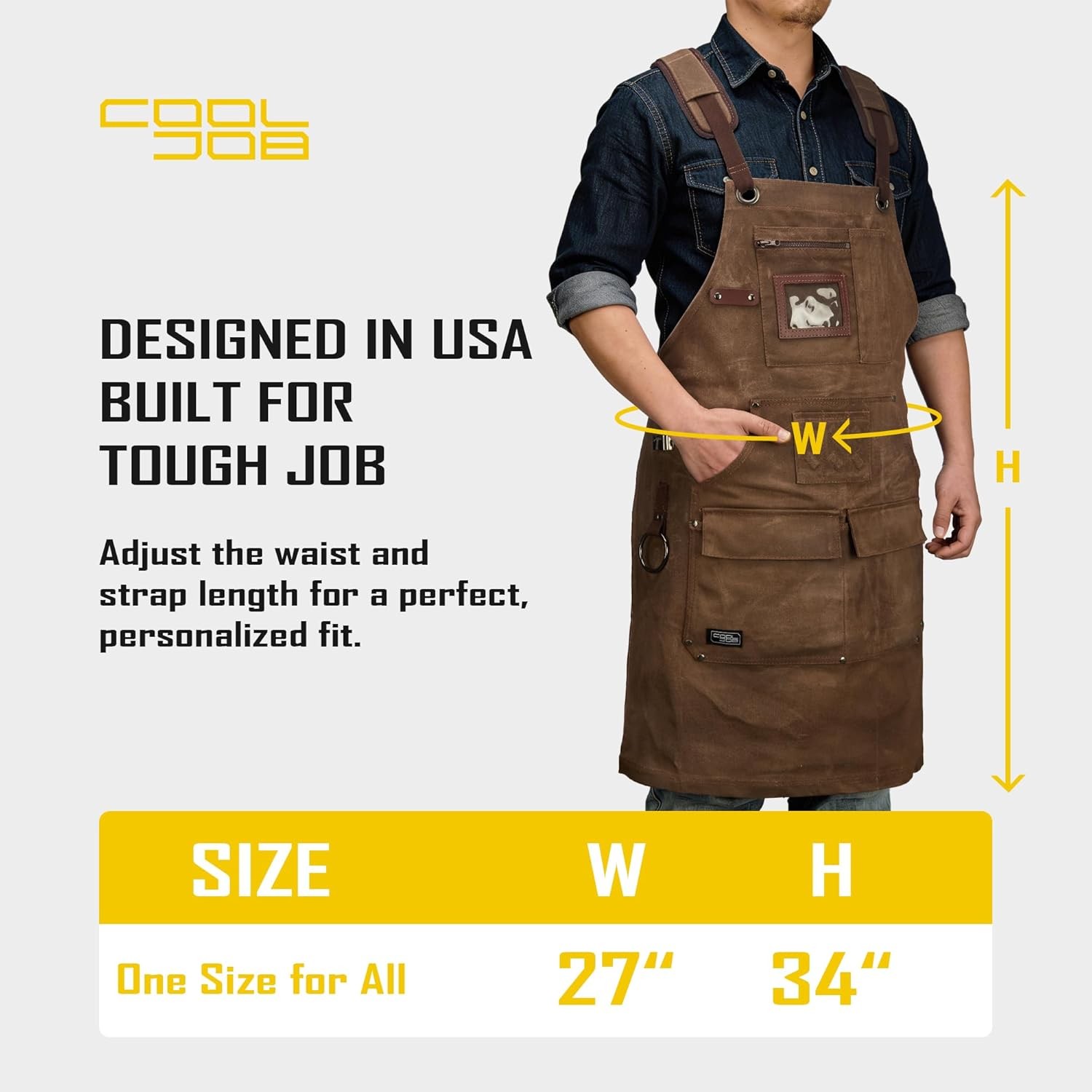 16oz Waxed Canvas Oversized Work Apron With Tape Holder Deep Pockets