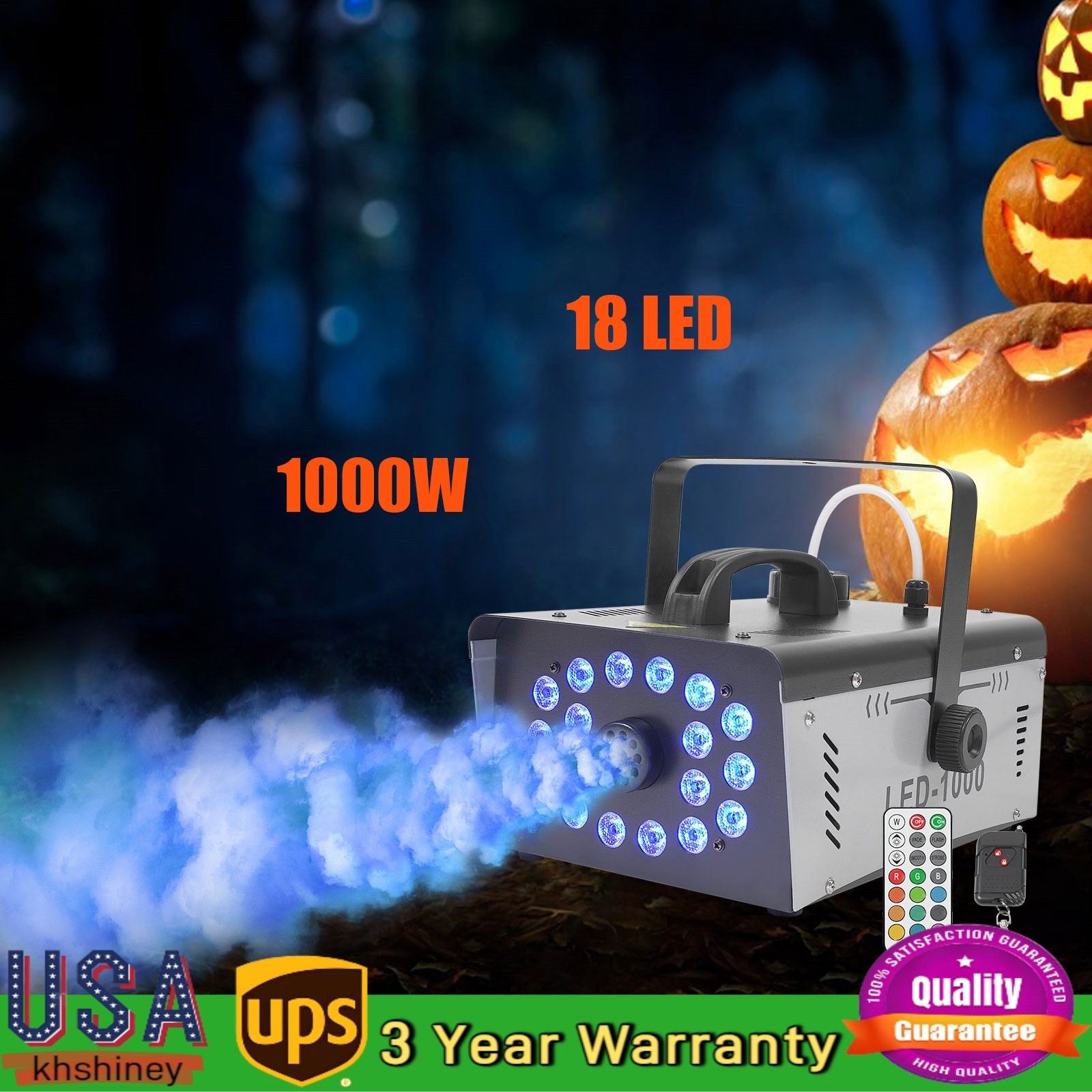 1000W Smoke Fog Machine RGB Multi Color LED DJ Xmas Stage Effect Light w/Remote