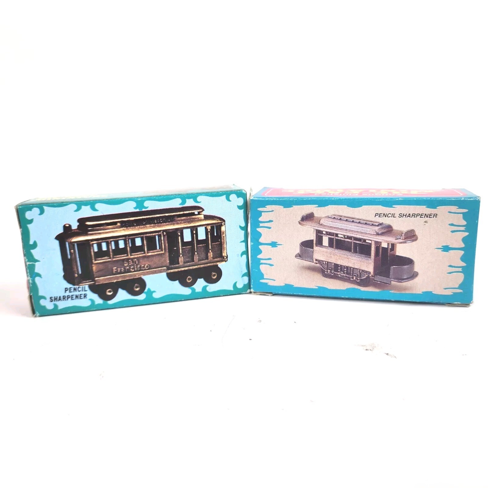 Die Cast Miniture Pencil Sharpeners Trolley Cars Set Of 2