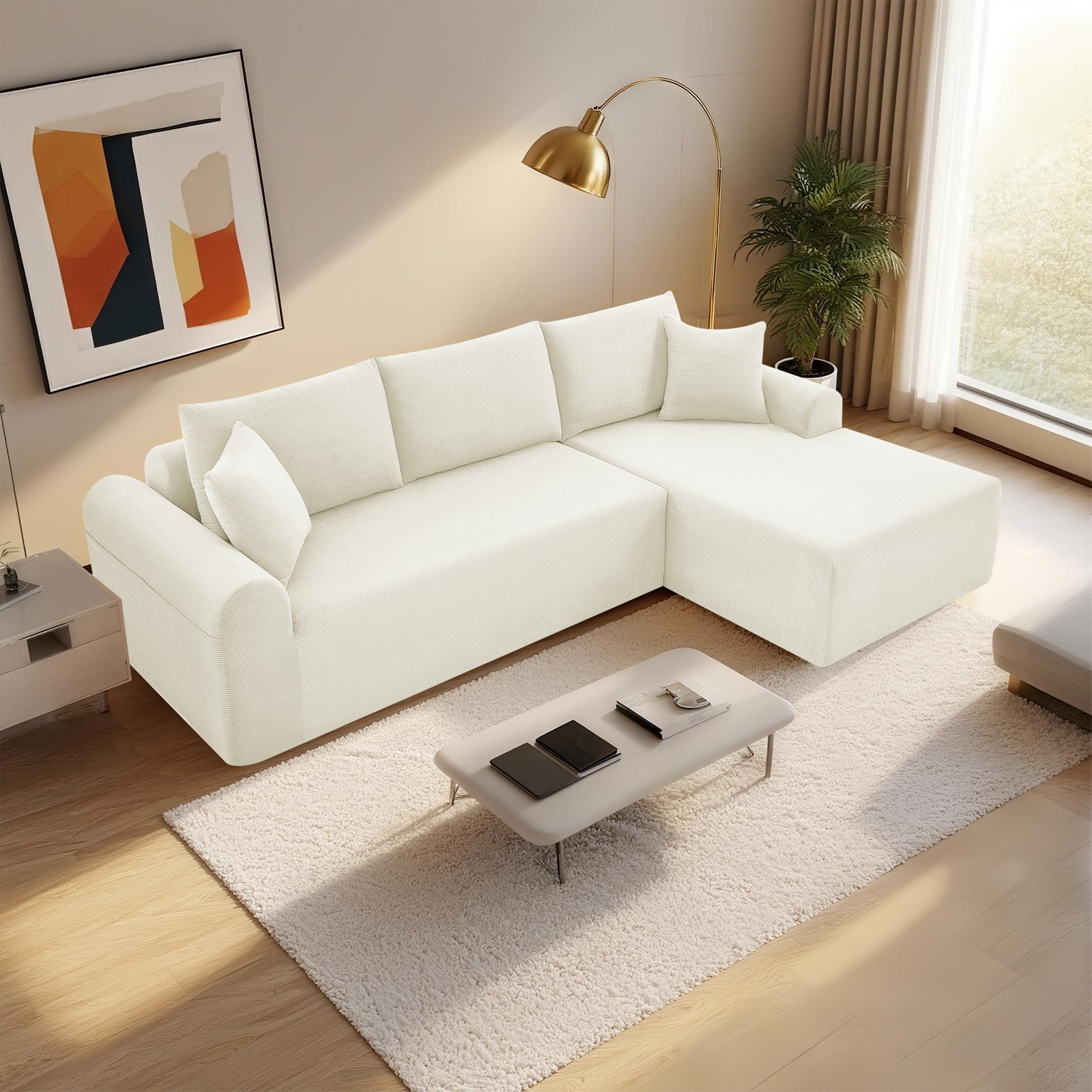 5-in-1 Modular Sectional Sofa with L-Shaped Chaise Comfy Corduroy Boneless Couch