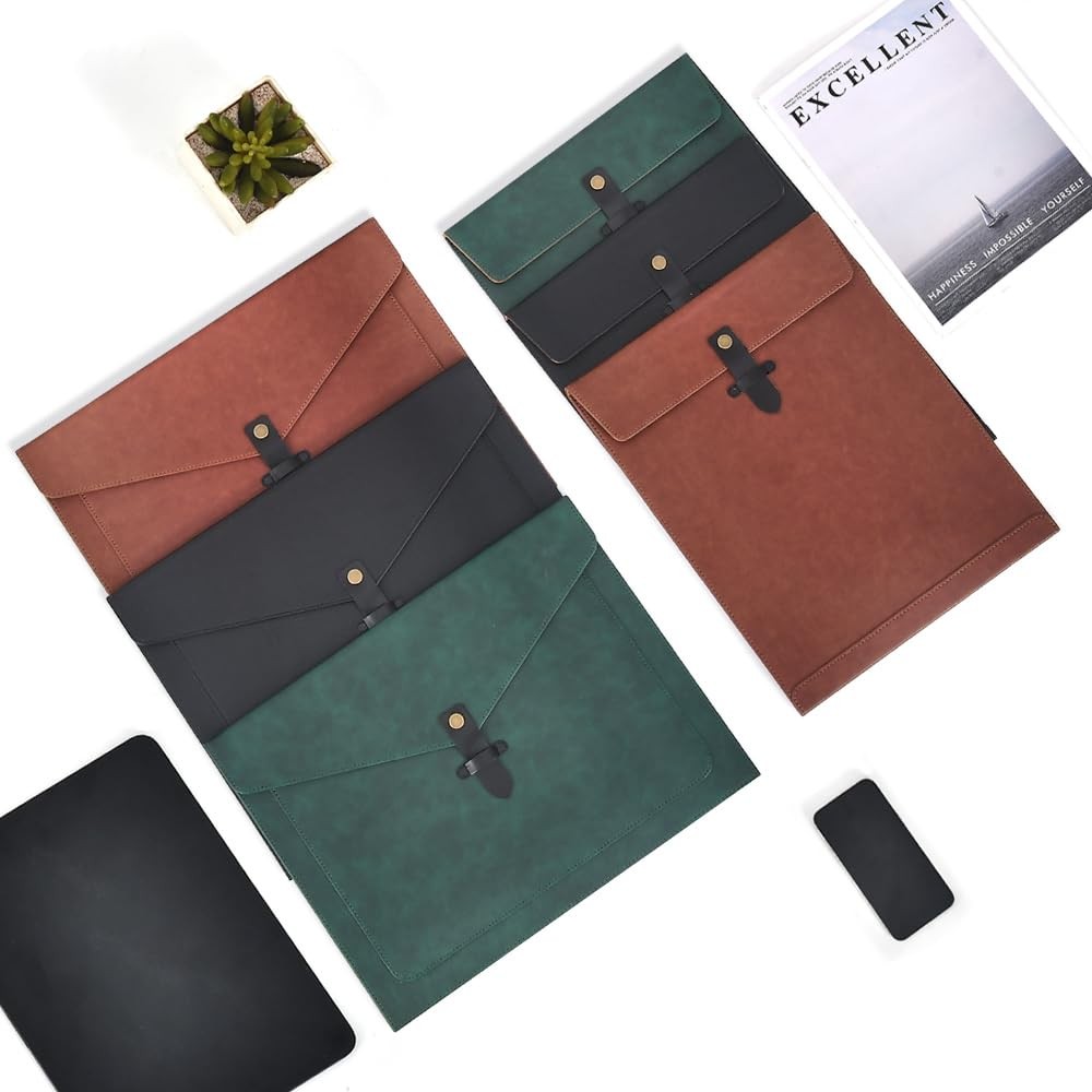 Brown PU Leather File Folder, Snap Closure File Organizer, Important Document...