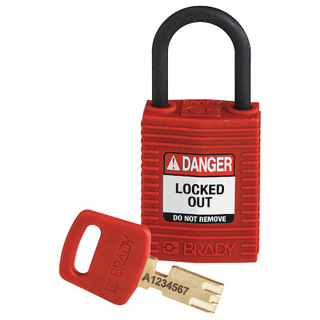 Brady Cpt-Red-25Pl-Kd Lockout Padlock, Keyed Different, Nylon, Red, 1 In