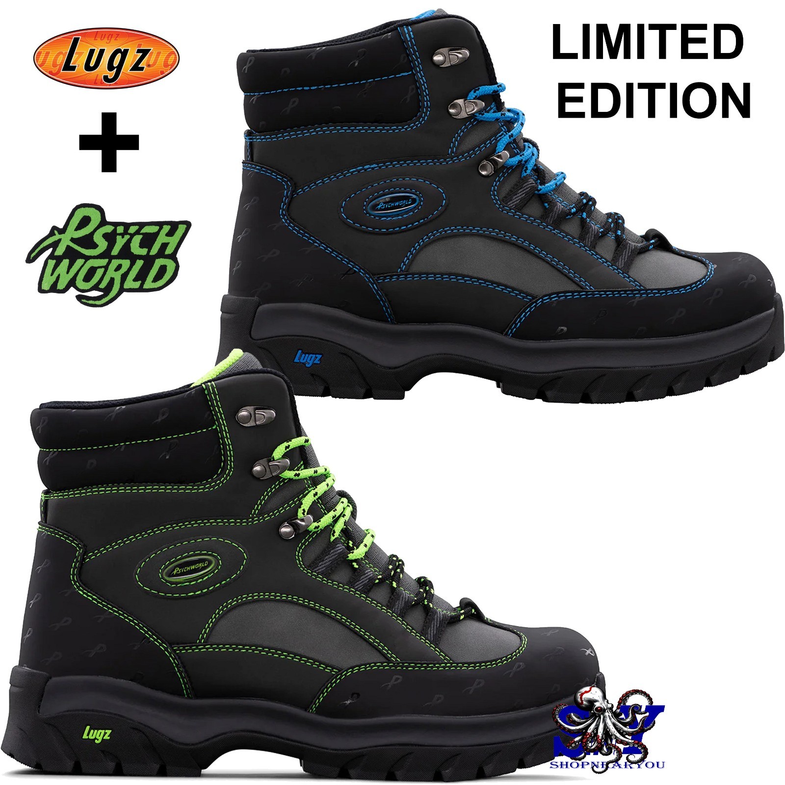 Lugz x Psychworld Ridgeline Black Chukka Work Bike Boots Faux Leather NEW