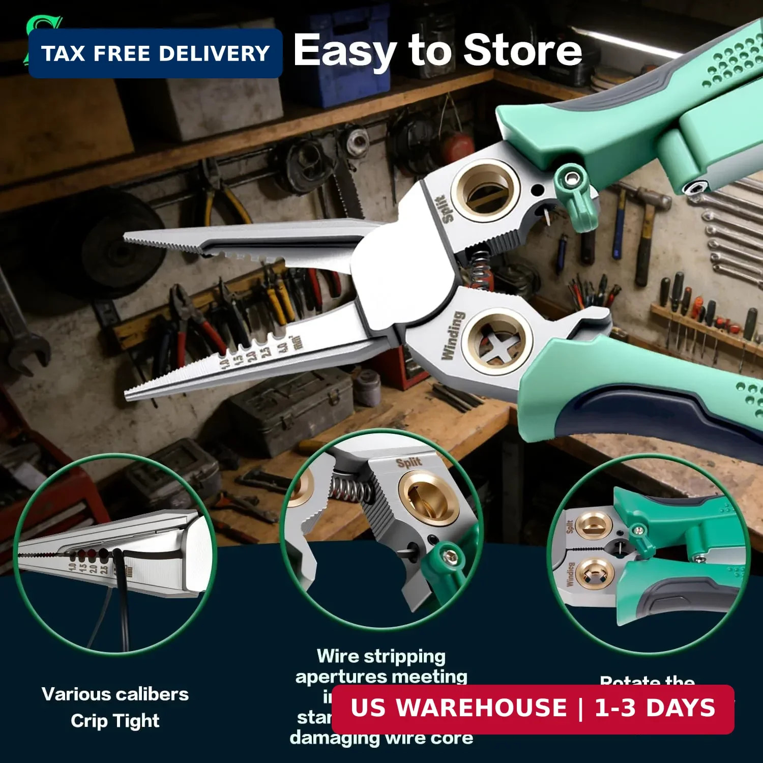 8-in-1 Wire Crimper Stripper with Voltage Detector & Dual Alarms - Heavy Duty 12