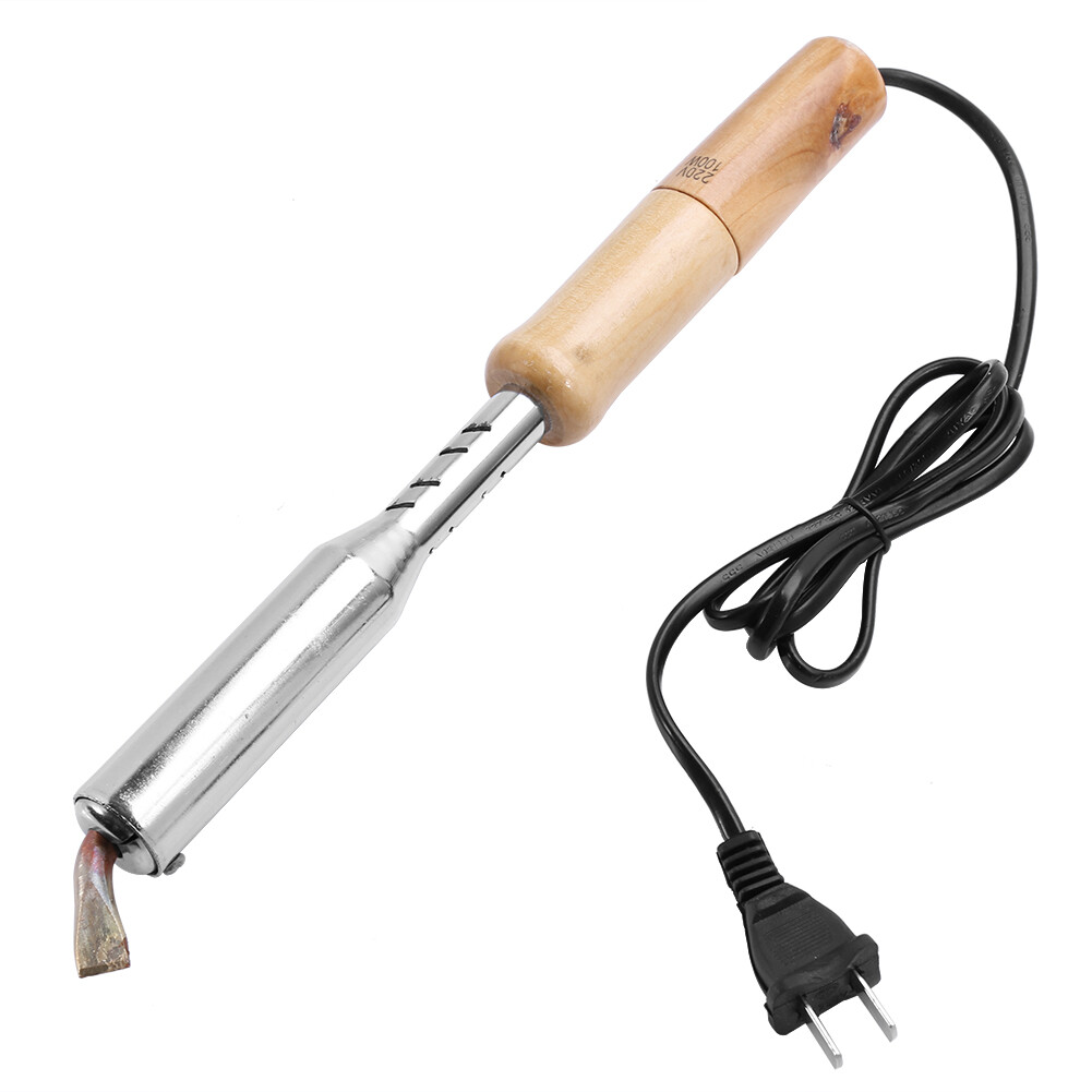 220V Electric Soldering Iron Solder Welding Chisel Tip Wood Handle Home Tool MG