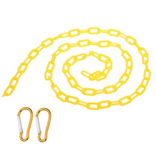 2Pcs Total Plastic Chain Barrier, Safety Link Chain with 4 Hooks 33Ft Yellow