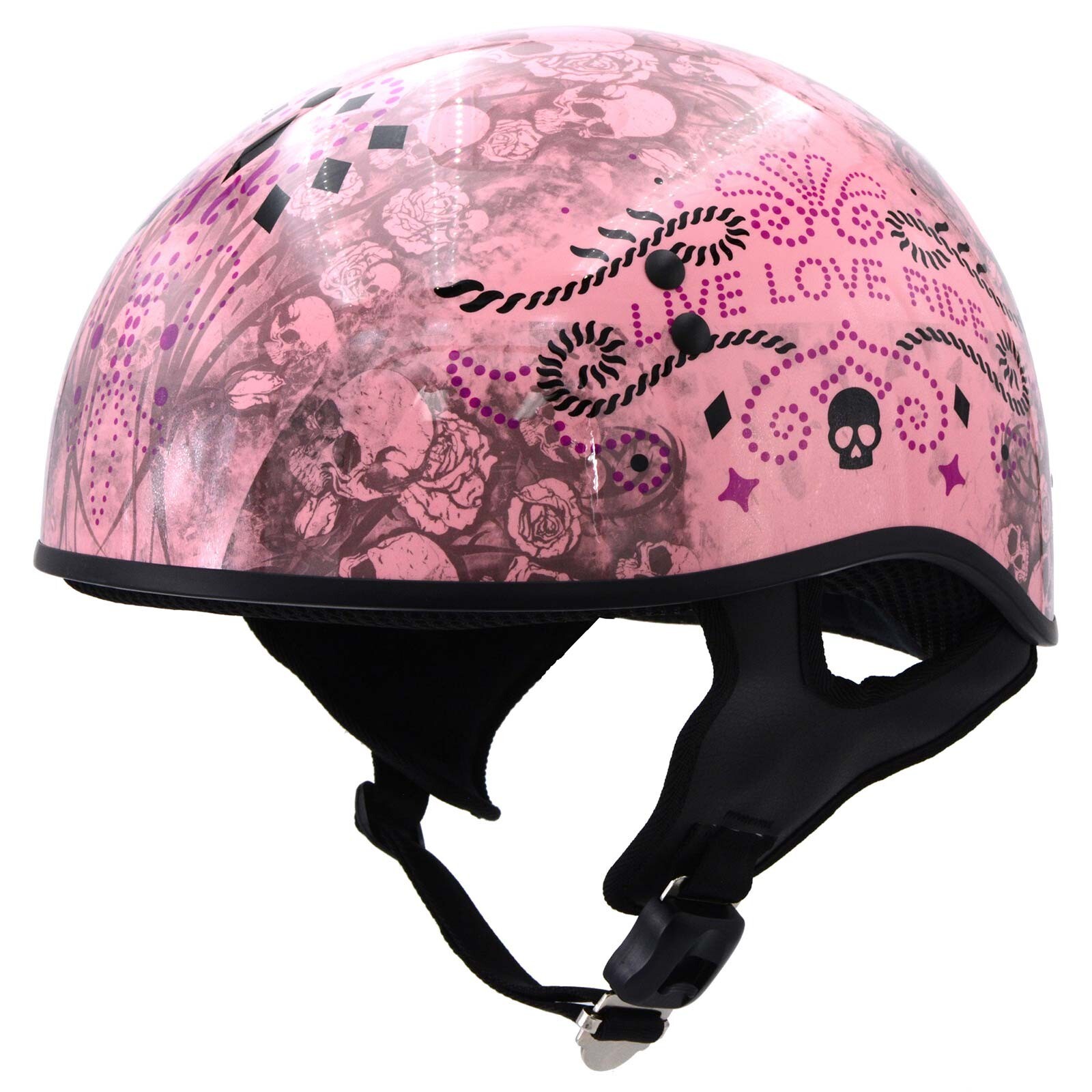 Hot Leathers HLD1048 'Live, Love Ride' DOT Approved Skull Cap Half Biker Helmet