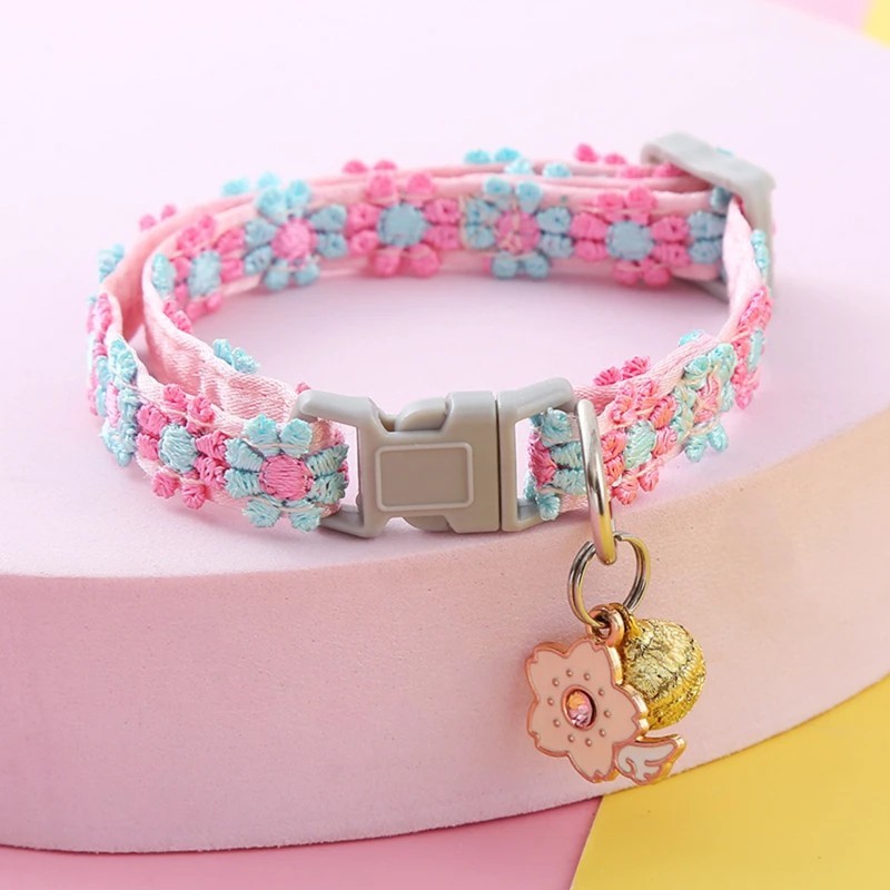 Colorful Cartoon Paw Print Pet Collar With Bell Adjustable Dog Puppy Kitten USA