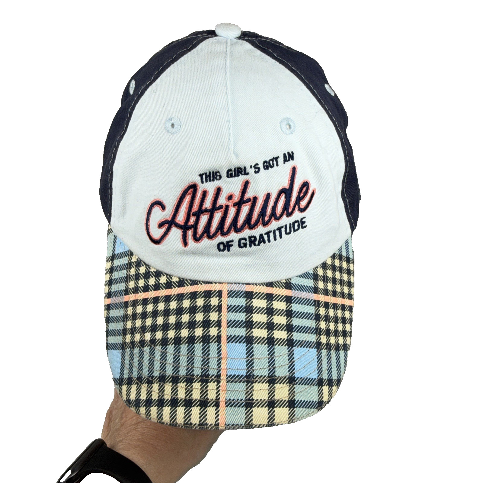 This Girl’s Got an Attitude of Gratitude on Cherished Girl Hat cap Plaid Bill