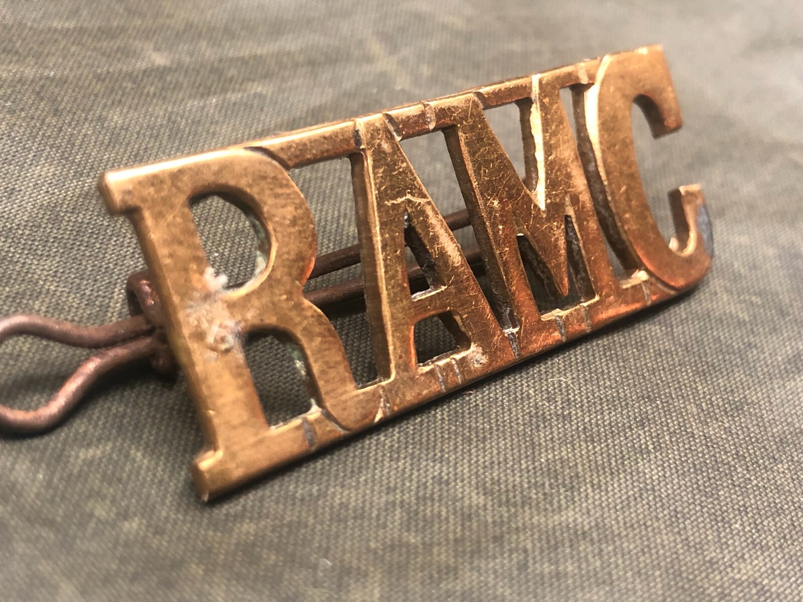 Genuine British Army Brass Shoulder Title - Royal Army Medical Corps